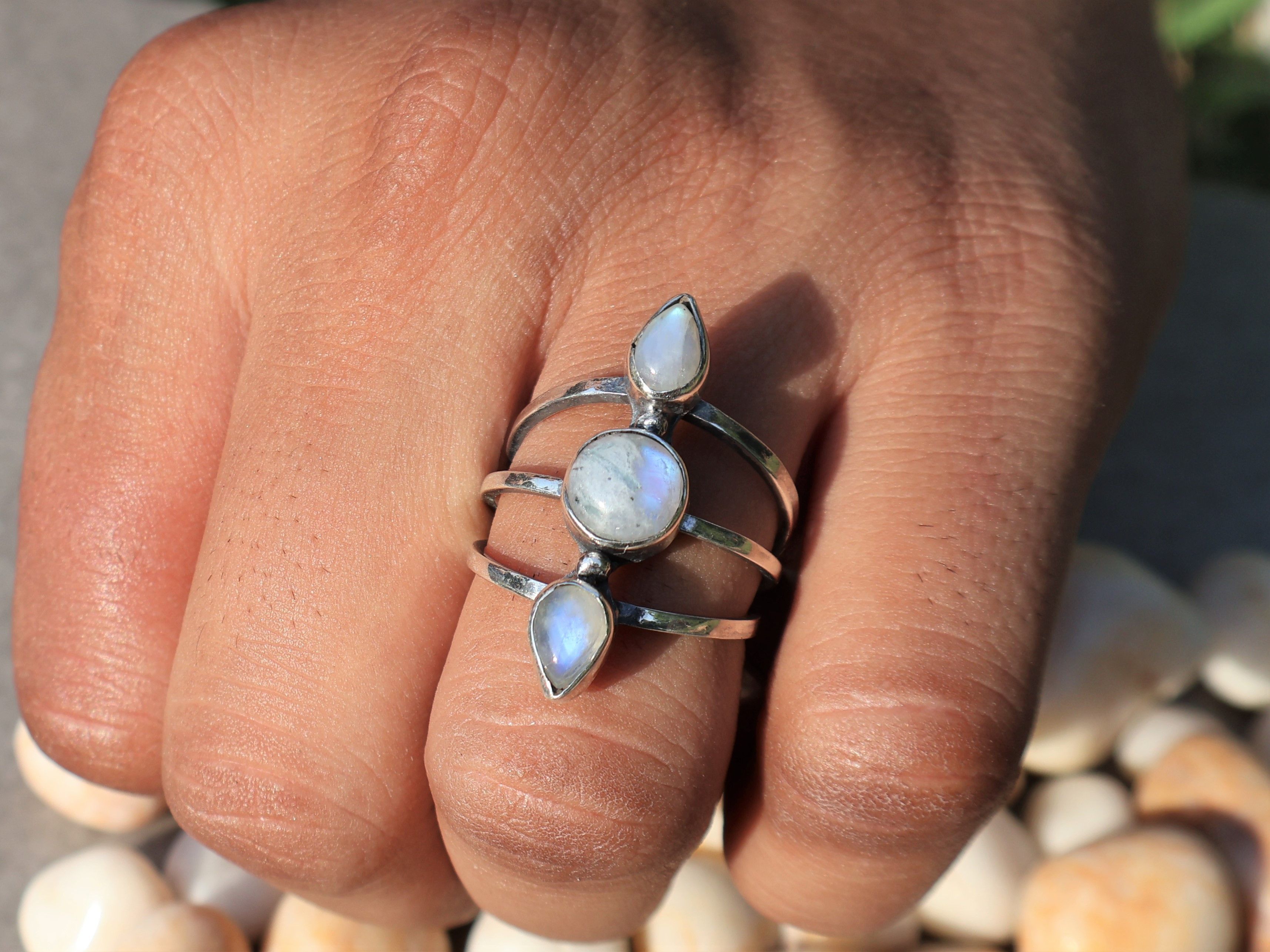 Handmade Rainbow Moonstone Ring, Sterling Silver Ring, Handmade Ring, Size ONE SIZE - 7 Thumbnail