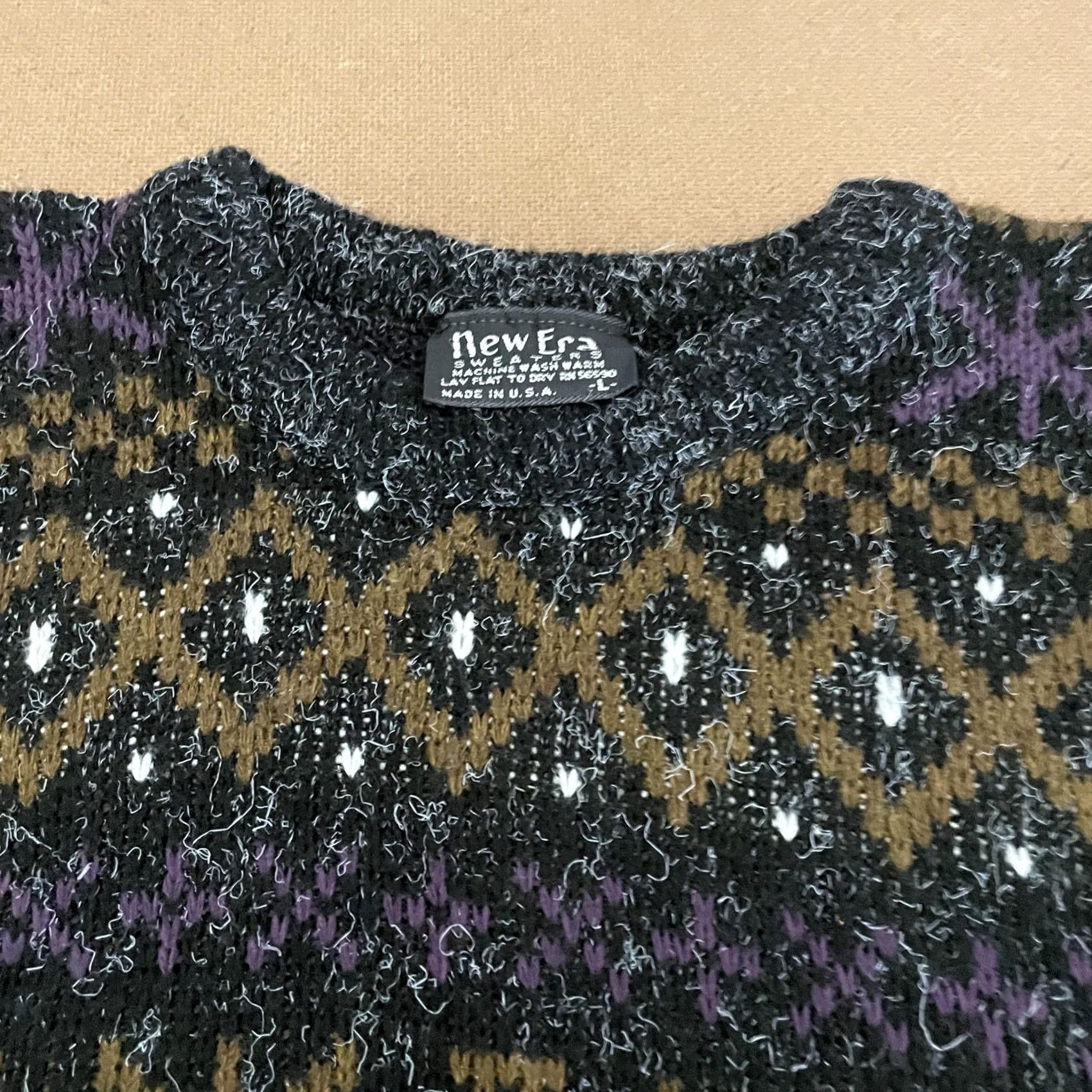 New Era VINTAGE New Era Sweater Mens Large Purple Black Fair Isle Crewneck 90s Made USA Size US L / EU 52-54 / 3 - 2 Thumbnail