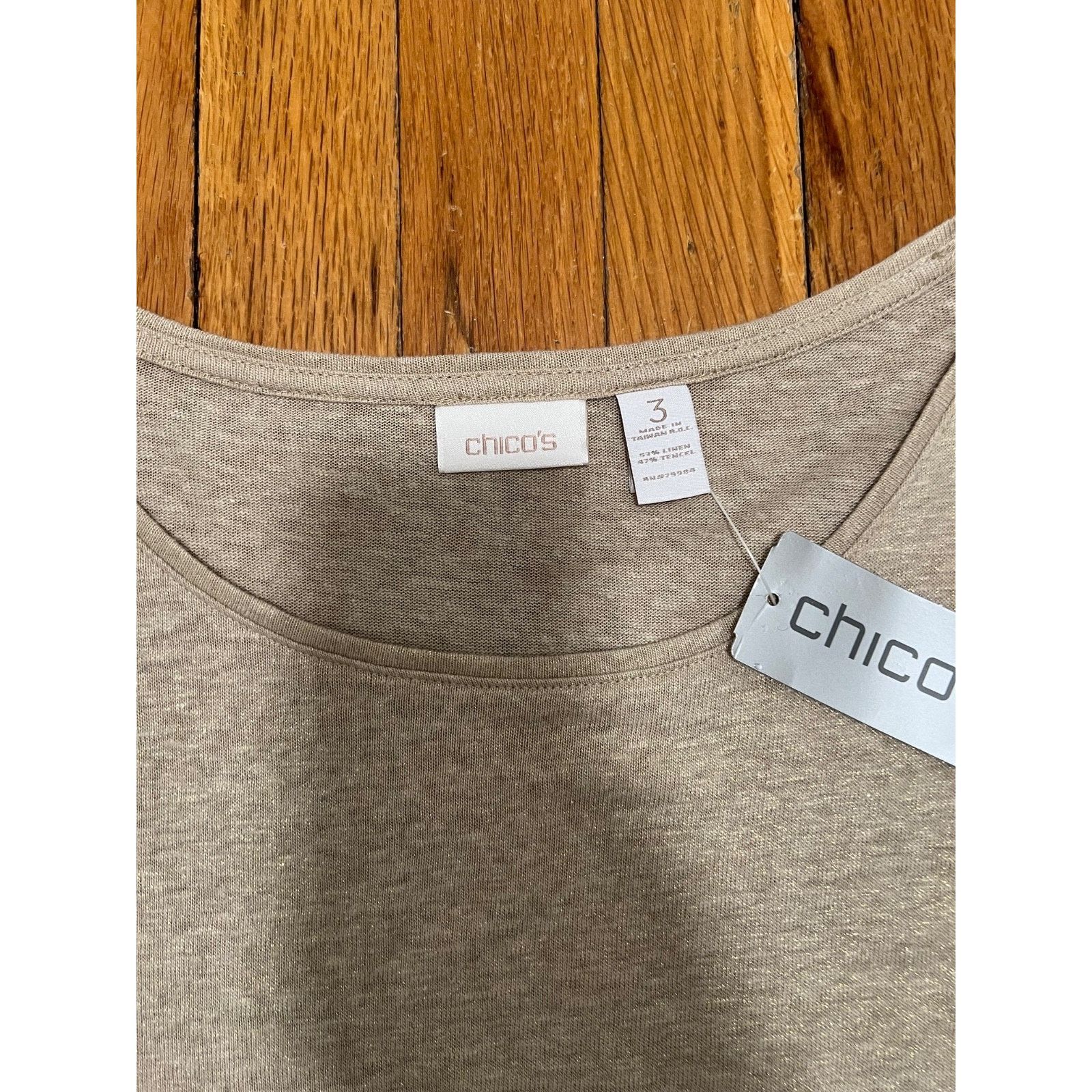 & Other Stories Chico's Knit Top Beige w/ Gold Metallic 3/4 Size 3 A003130 Size L / US 10 / IT 46 - 3 Thumbnail