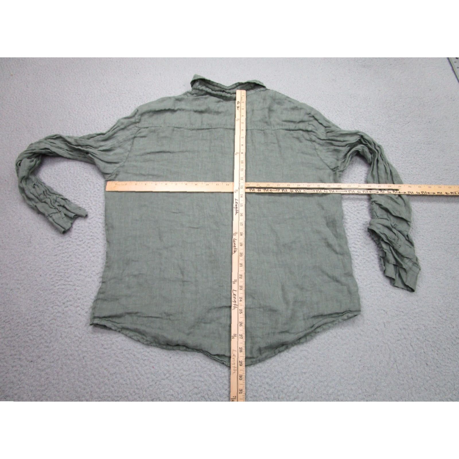 Vintage VINTAGE Focus Shirt Womens 2XL Green Linen Roll-Tab Sleeve Button-Up Collared Chambray Italy Size XXL / US 16-18 / IT 52-54 - 7 Thumbnail