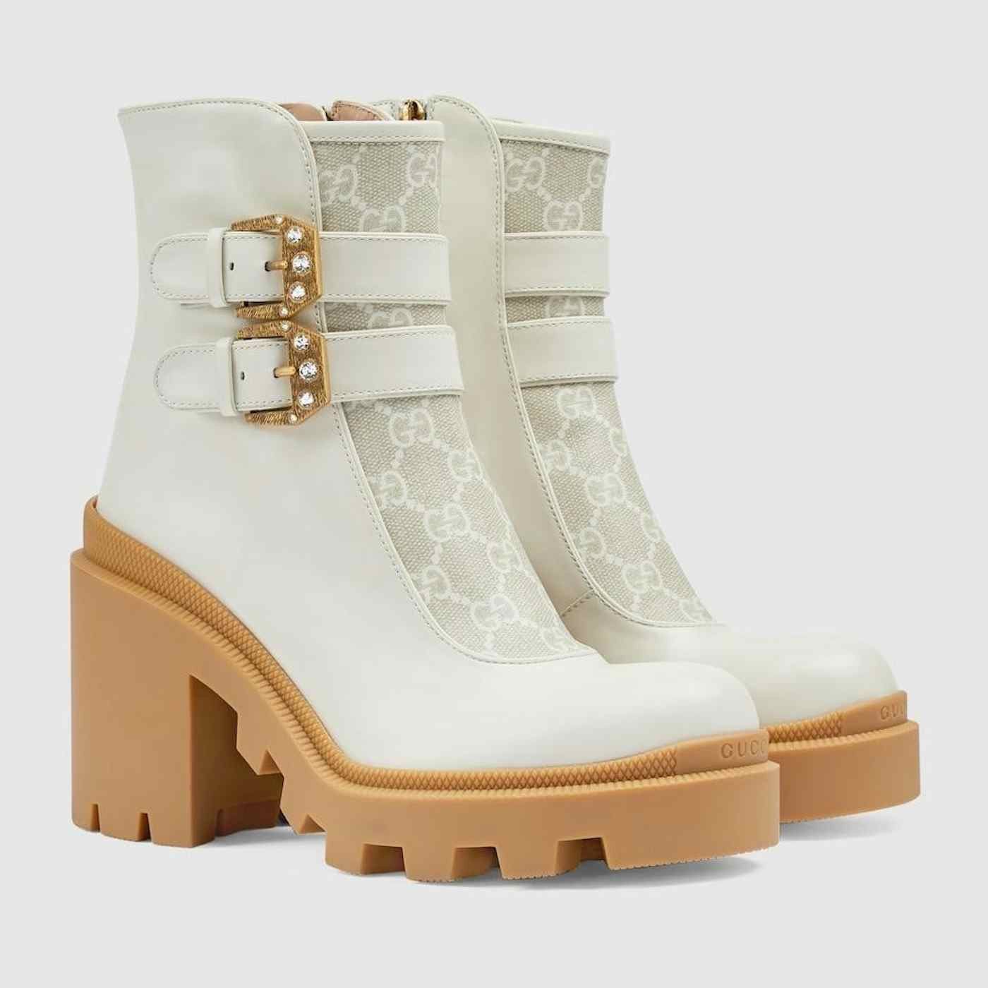 image of Gucci White GG Ankle Boots With Buckle, Women's (Size 6)