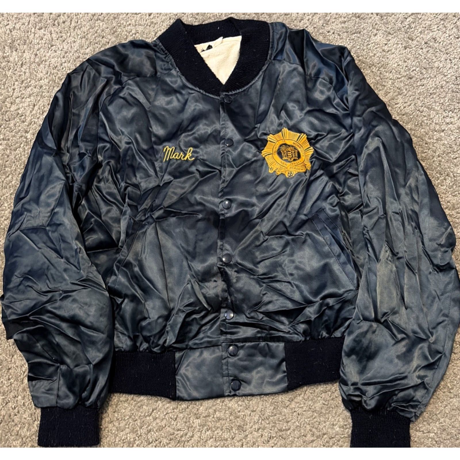 Vintage VINTAGE Monmouth New Jersey Police Academy Satin Jacket Westwind Bomber Jacket XL Navy Blue 80s Mens Size US XL / EU 56 / 4 - 2 Thumbnail