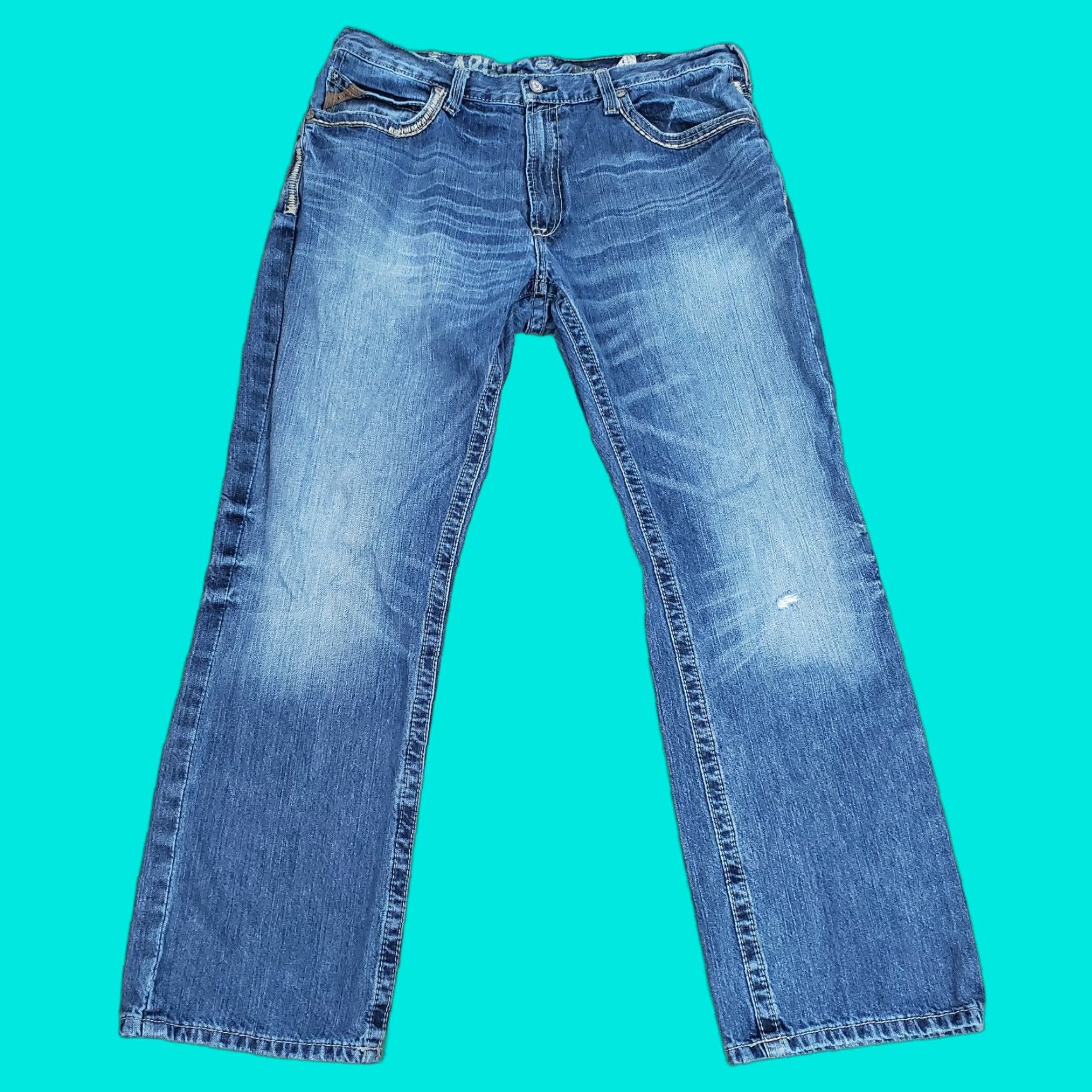 Ariat Ariat Jeans Mens 38x32 Blue Medium Wash Regular Fit Straight Leg Denim Western Size US 38 / EU 54 - 1 Thumbnail