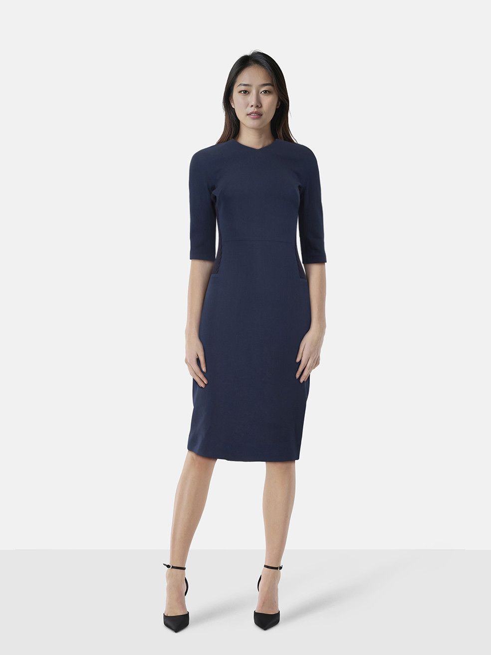 Victoria Beckham Navy Bodycon Knit Panel Dress Size S / US 4 / IT 40 - 1 Thumbnail