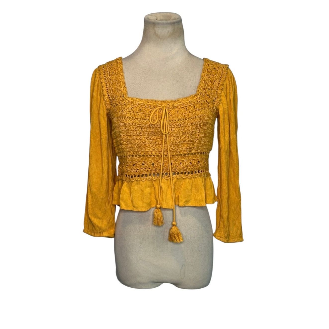 American Eagle Outfitters American Eagle mustard yellow crochet boho blouse size XS Size XS / US 0-2 / IT 36-38 - 10 Thumbnail