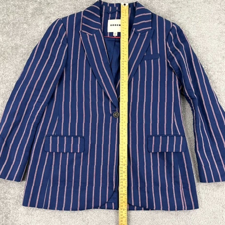 Boden Bloomsbury Interest Blazer Boden Womens UK 14 / US 10 Blue Striped Linen Cotton Size XL / US 12-14 / IT 48-50 - 4 Thumbnail