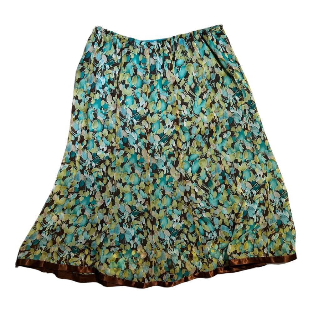 Designer Vintage Floral Midi Skirt W Brown Trim Size 10 Size 32" / US 10 / IT 46 - 2 Thumbnail