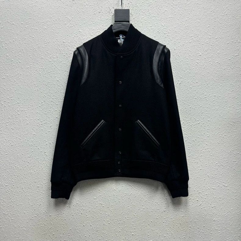 Saint Laurent Paris YSL Black Wool Baseball Jacket Size US L / EU 52-54 / 3 - 1 Thumbnail