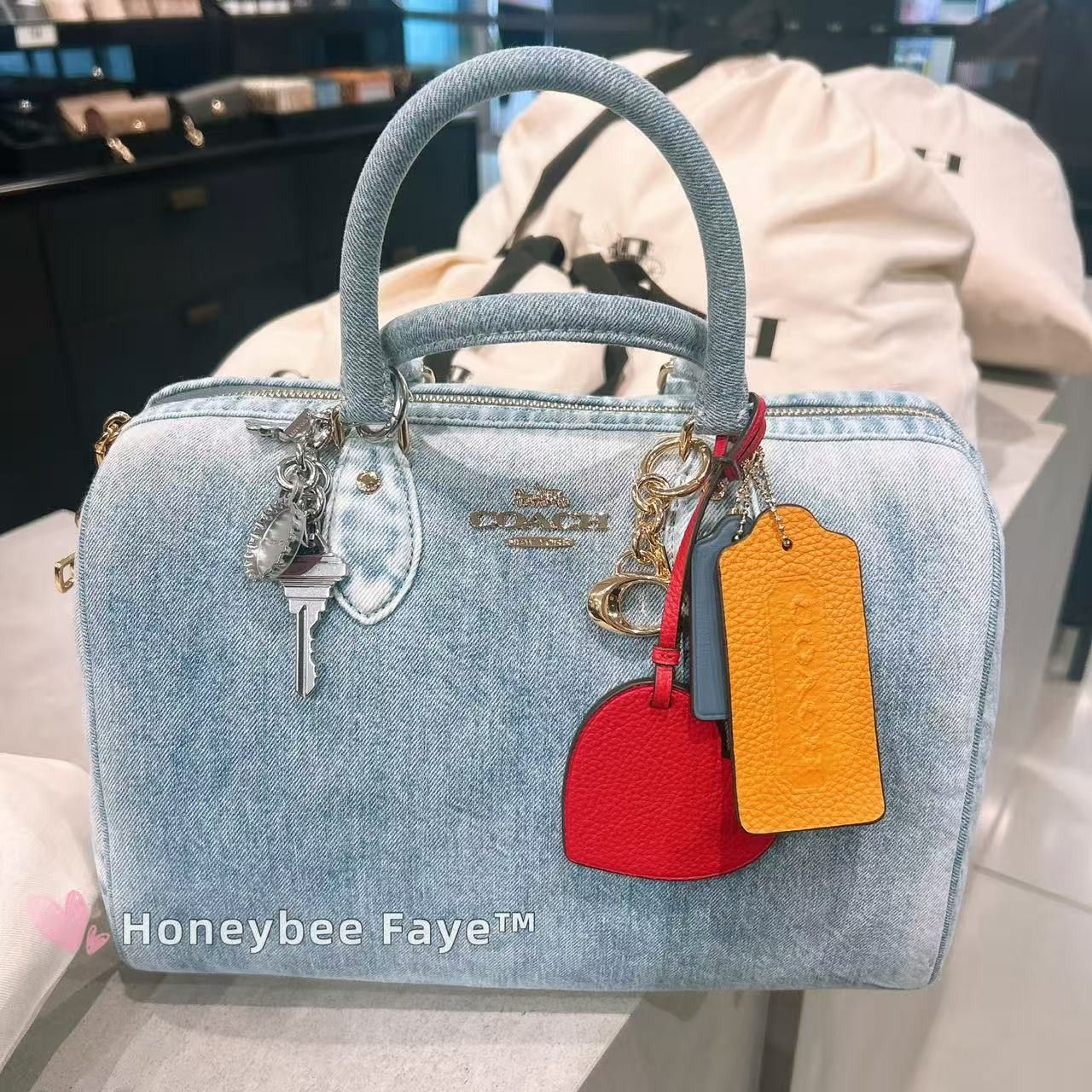 Coach Rowan Large Satchel Bag In Loved Denim With Charms CDY75 Size ONE SIZE - 6 Thumbnail