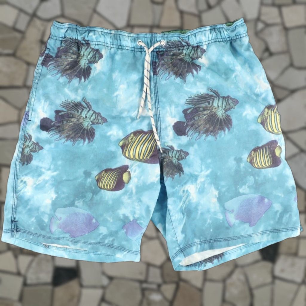CO Islandia Clothing Co Reef Fish Swimming Shorts Blue All Over Print Men's L Size US 33 - 1 Thumbnail
