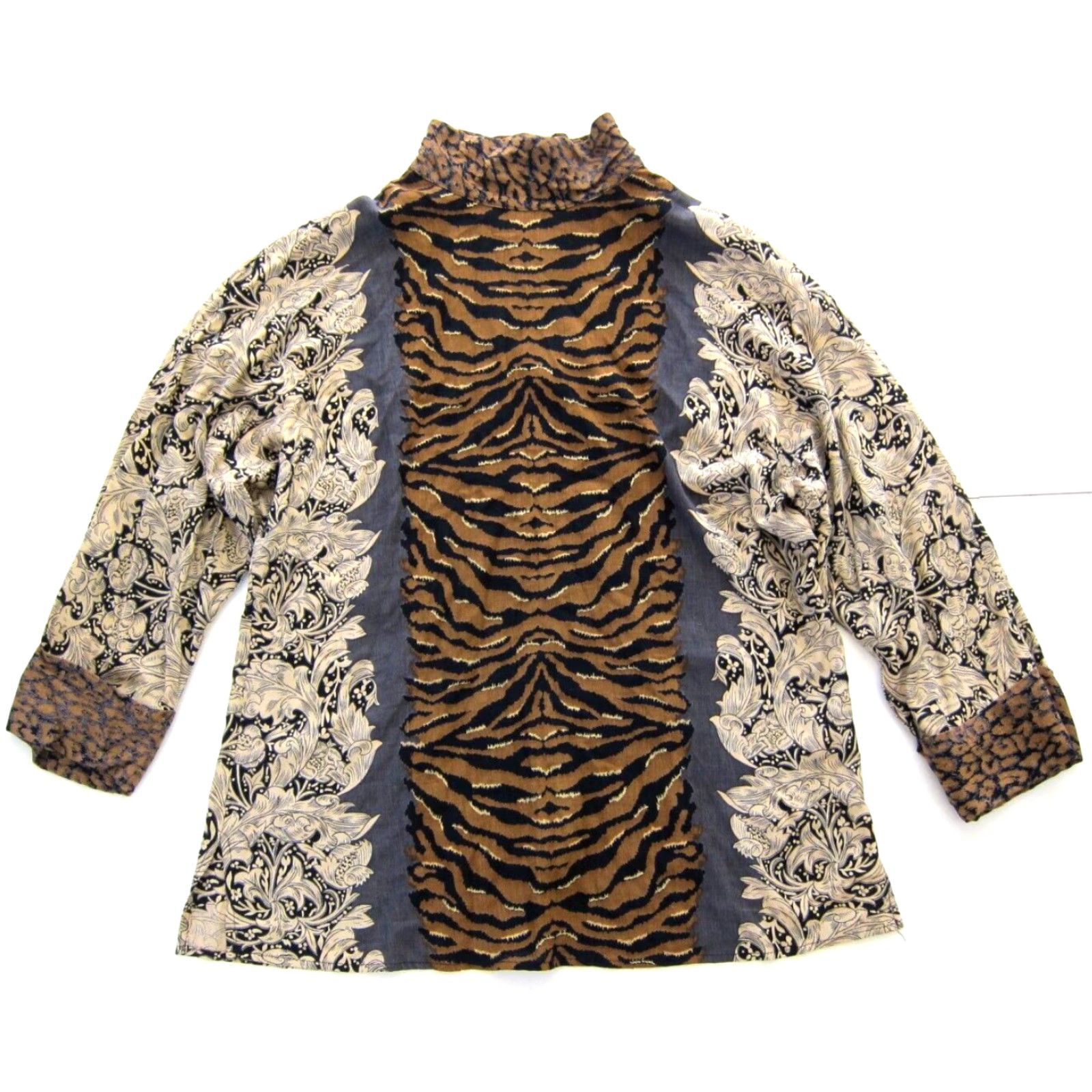 Vintage VINTAGE Carole Little Blouse Shirt Womens 6 Floral High Neck Long Sleeve Cheetah Brown Black 60s Size M / US 6-8 / IT 42-44 - 2 Thumbnail