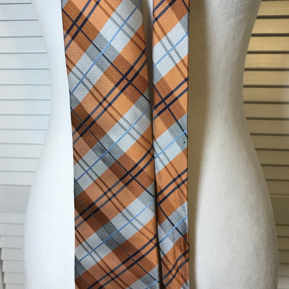 Other Clericci Orange Silver Plaid Wide Classic Mens Necktie Size ONE SIZE - 3 Thumbnail