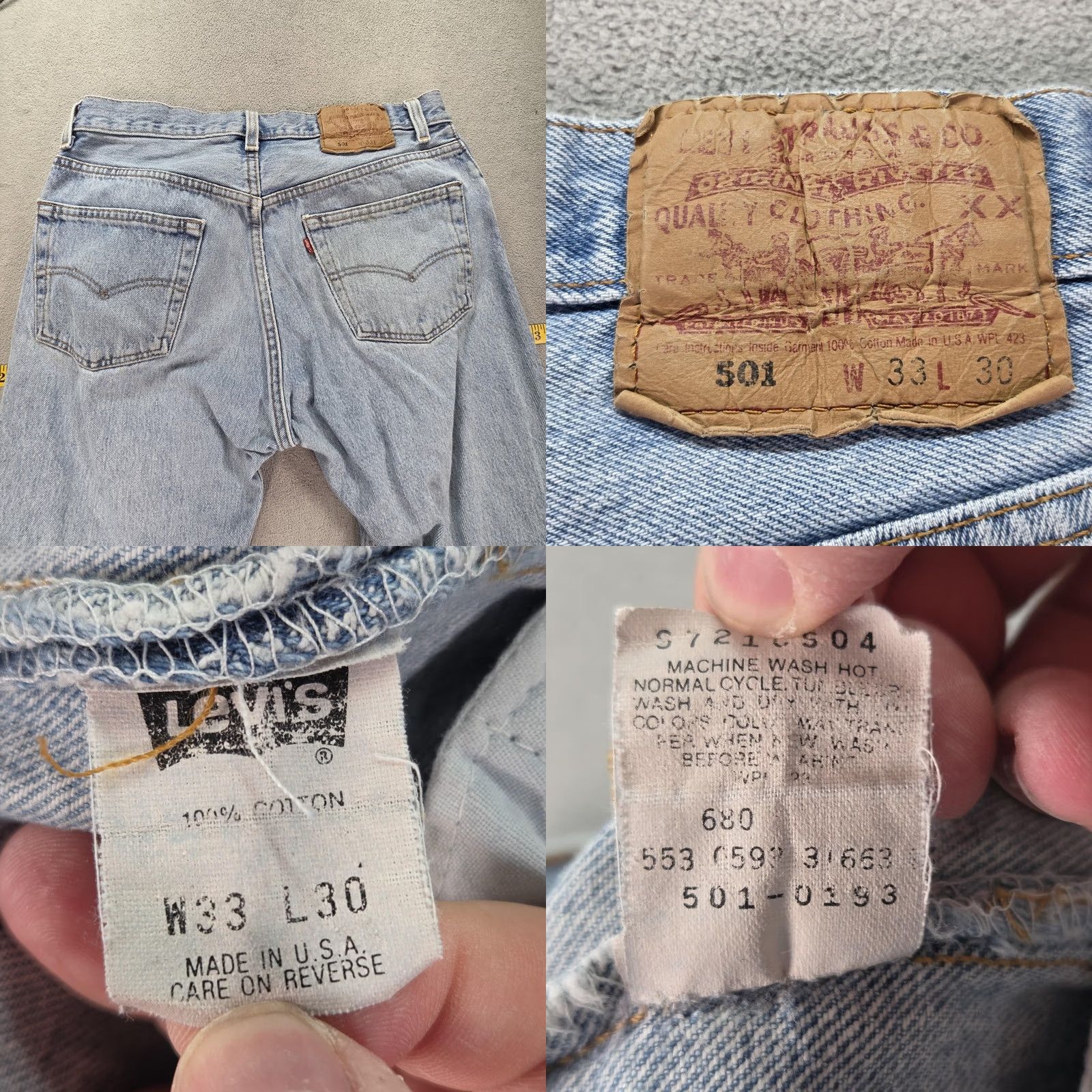 VTG Levi's 501 Jeans Mens Light Wash Blue Button Fly 30x29