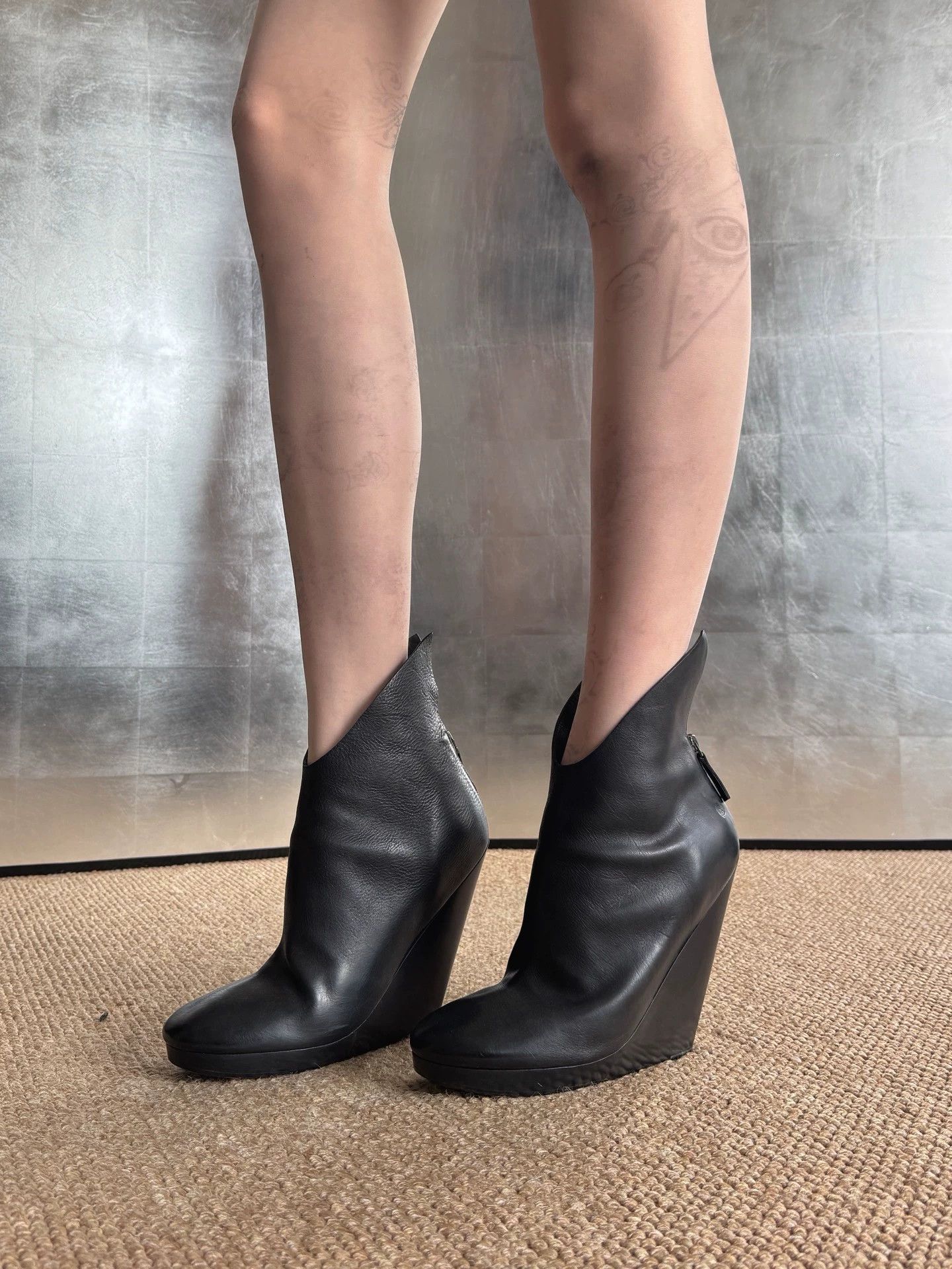 Other Vintage Italian Leather Asymmetric 13cm Block Heel Boots 39 Size US 8.5 / IT 38.5 - 5 Thumbnail