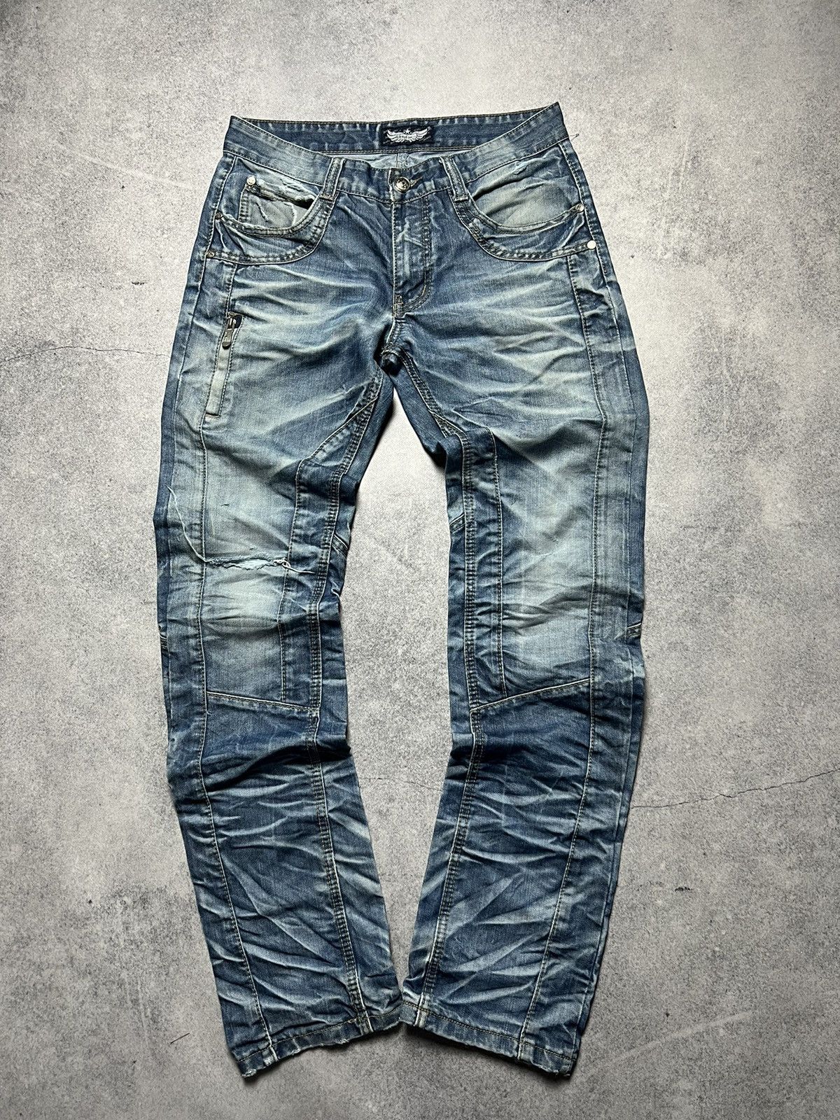 Japanese Brand Y2K Gothic Alt Rick Owens Style Trashed Mudwash Jeans Size US 31 - 1 Thumbnail
