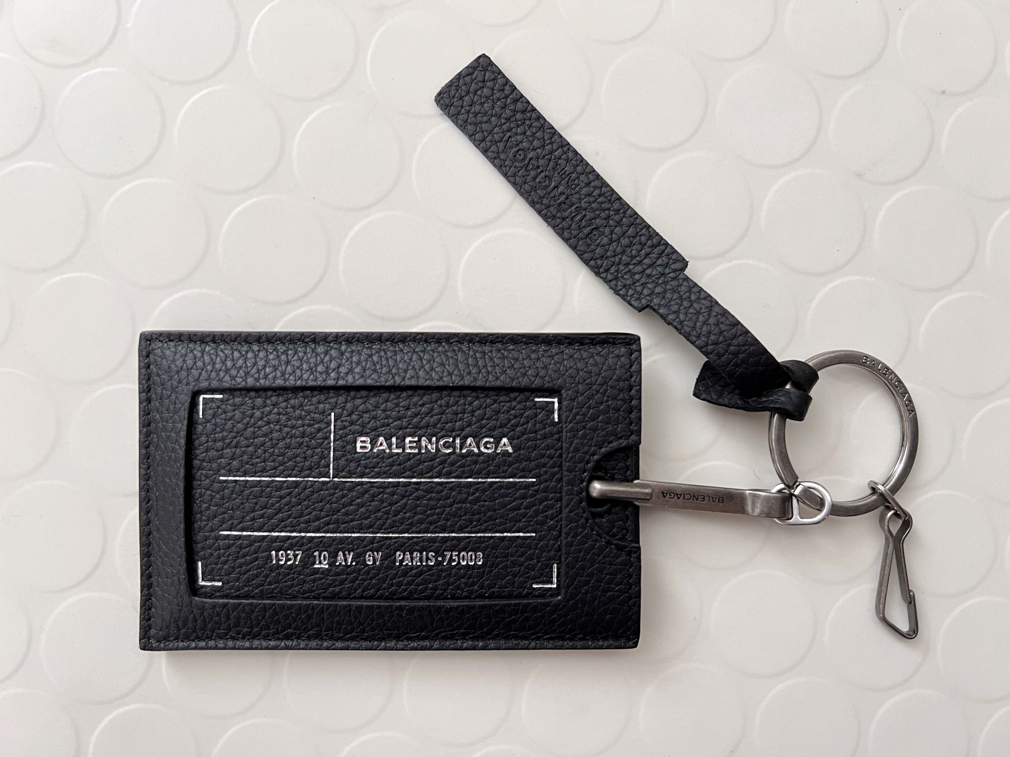 image of Balenciaga Ss17 'address Label' Black Leather I.d. Key Fob, Men's