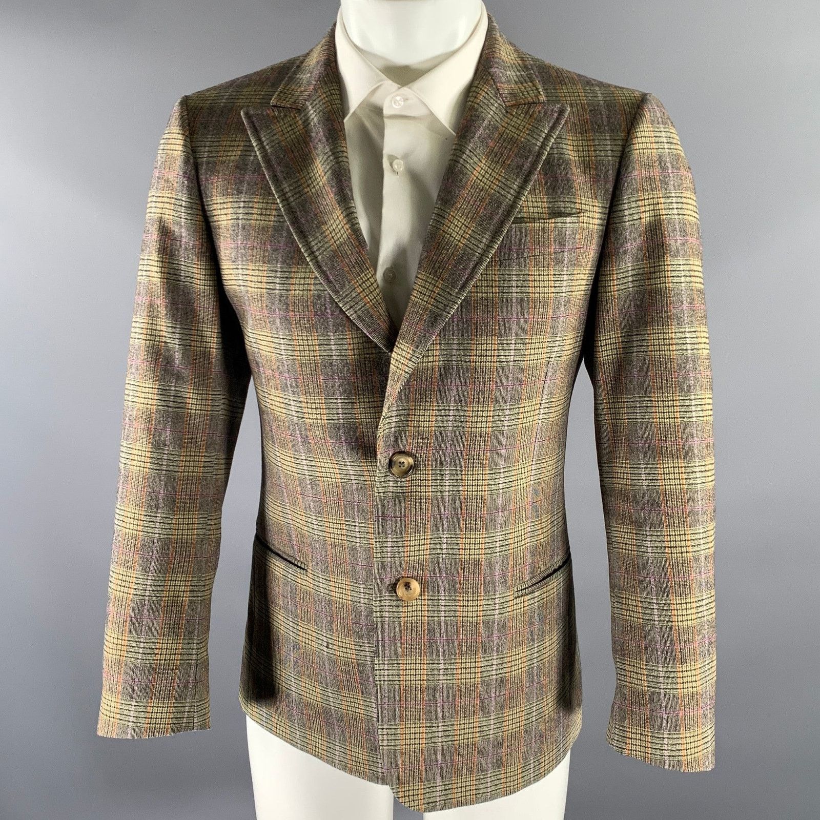 Moschino MOSCHINO 36 Tan Orange Glen Check Wool Elastane Sport Coat Size 36R - 1 Thumbnail