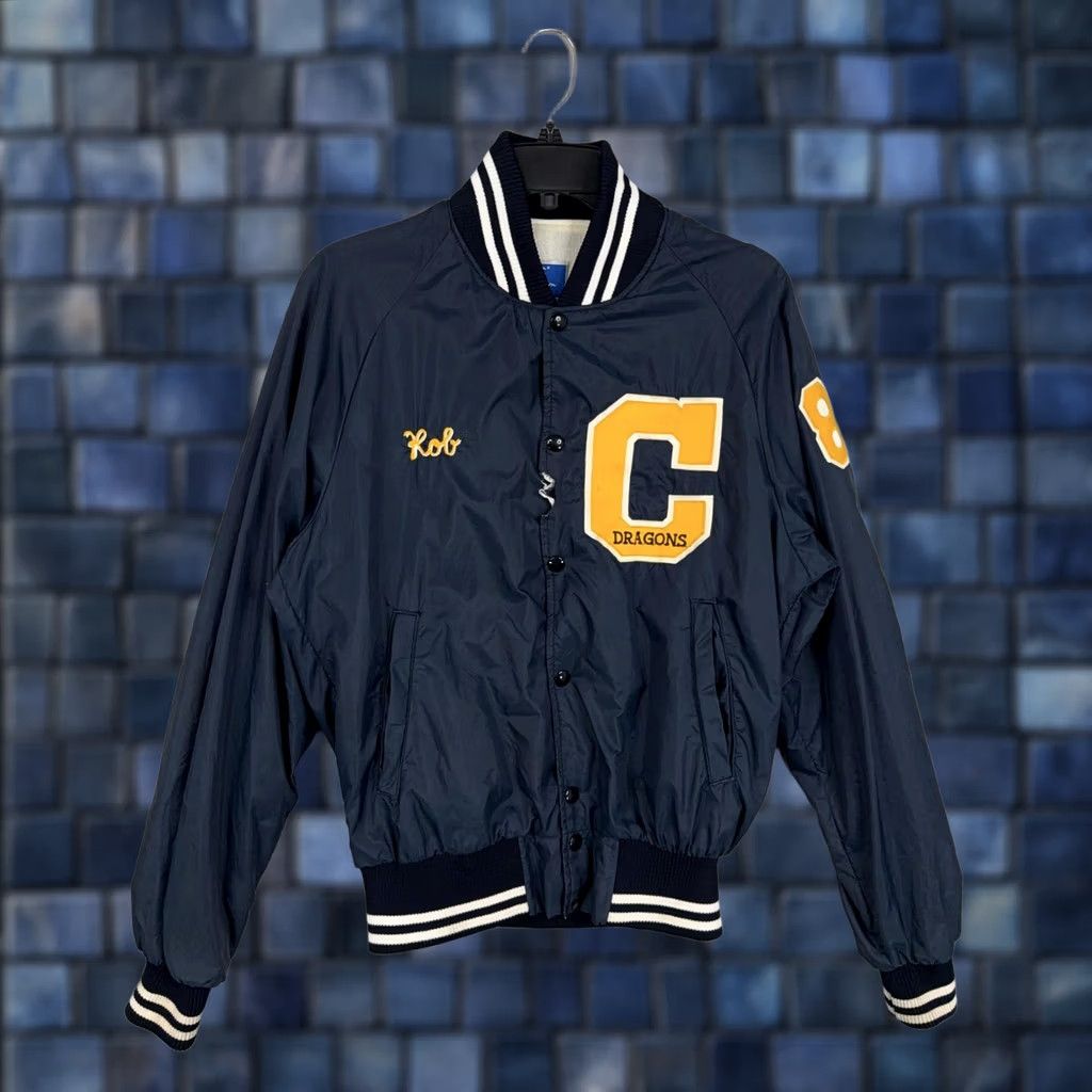 Champion VINTAGE Champion Clintondale Dragons Jacket Mens M Navy Blue Varsity 80s 90s Sports Front Snap Pockets Logo Zipper William? Size US M / EU 48-50 / 2 - 1 Thumbnail