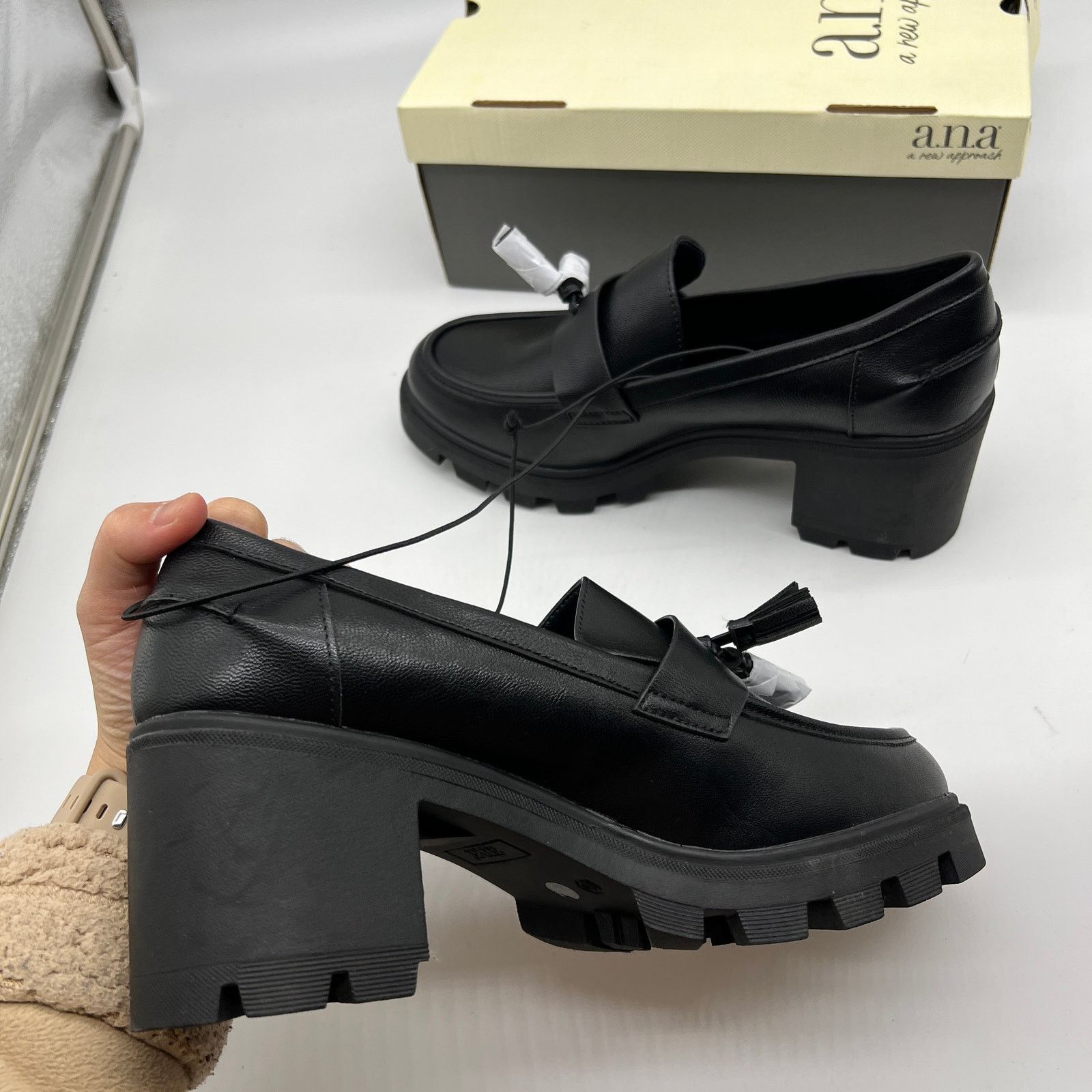 Other a.n.a Penny Loafers Black Chunky Block Heel A New Approach Size US 10 / IT 40 - 8 Thumbnail