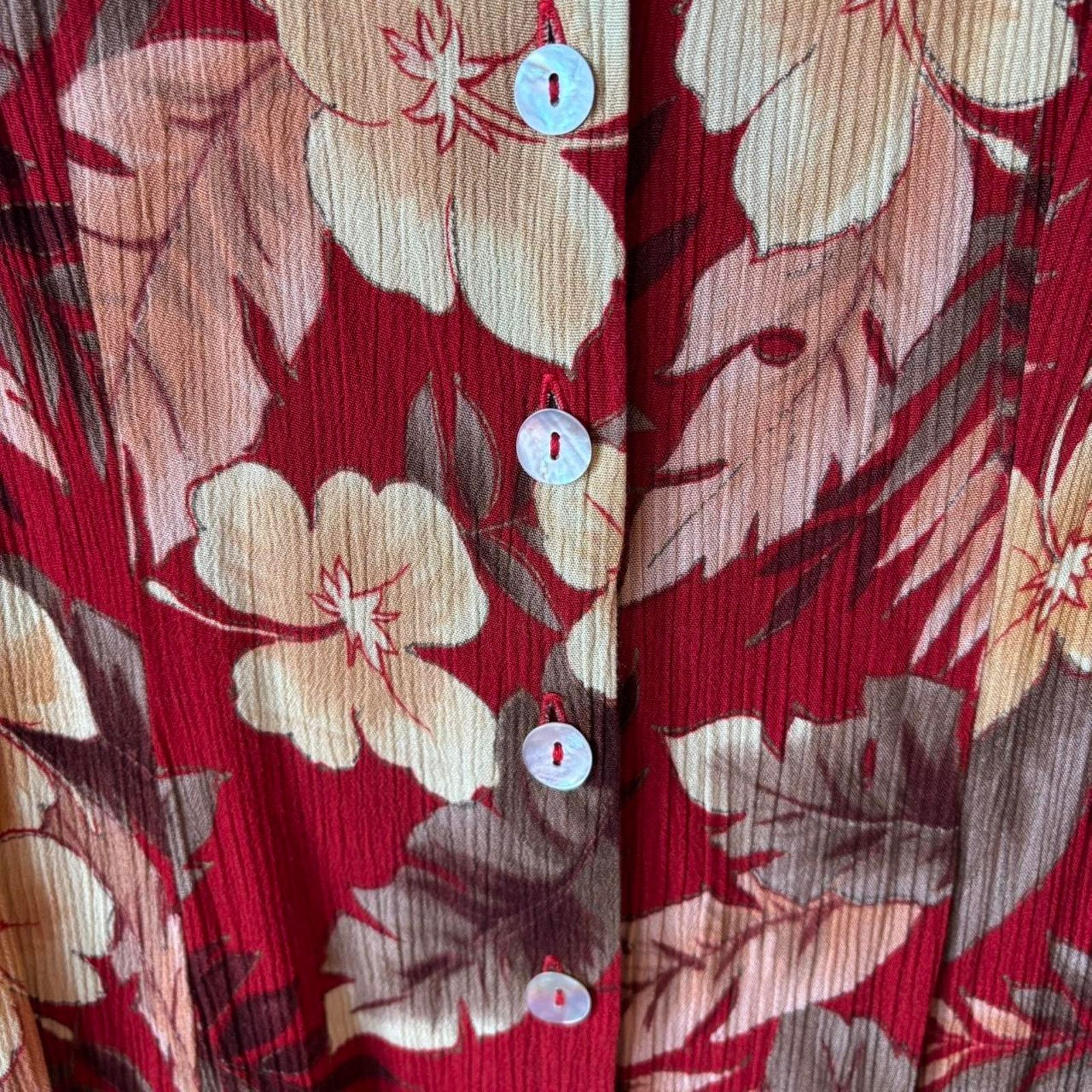 Vintage Vintage R&K Originals Tropical Red Button Maxi Dress 6 Size M / US 6-8 / IT 42-44 - 5 Thumbnail