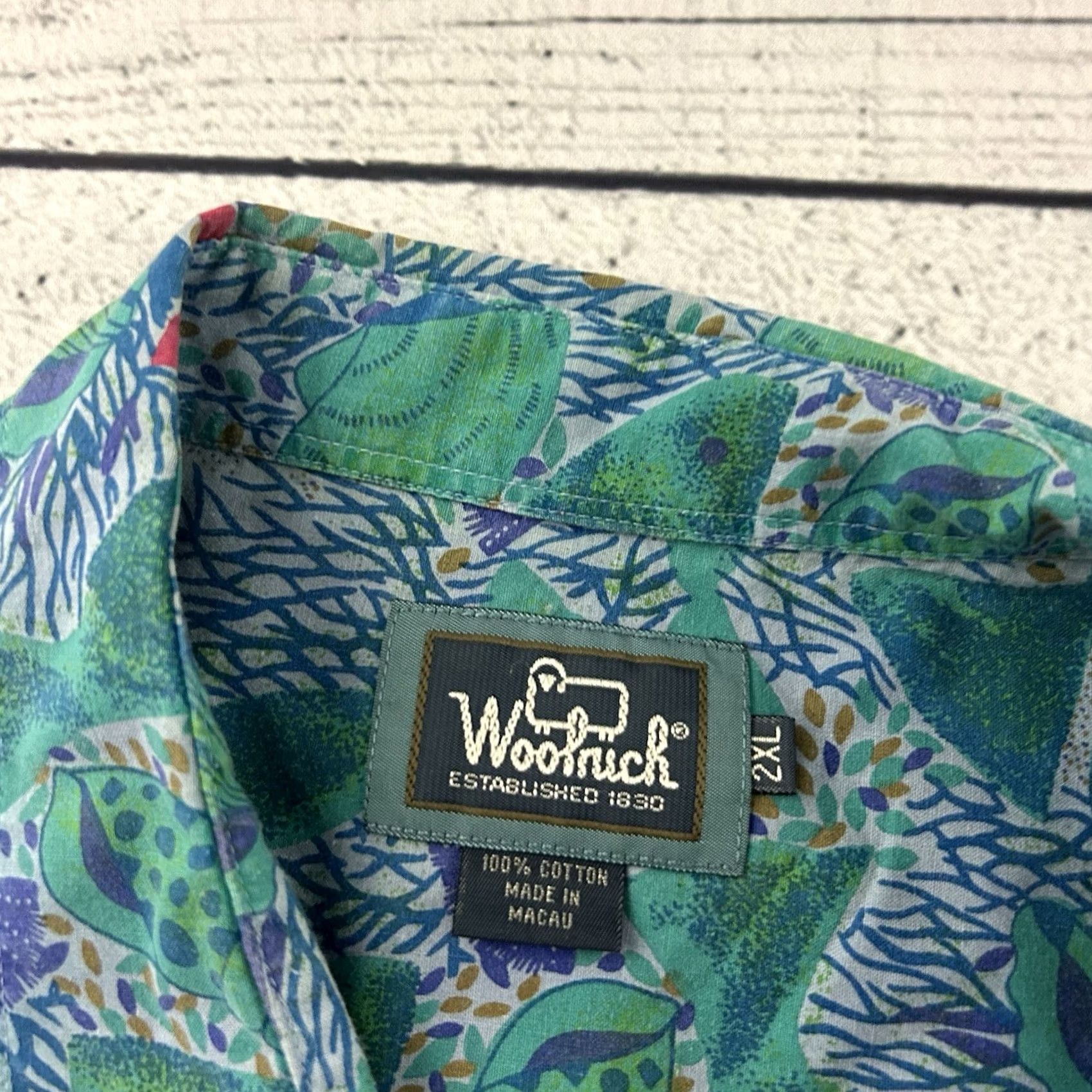 Vintage Woolrich Short Sleeve Button-Up Hawaiian Starfish Shirt Men's 2XL Green Blue Size US XXL / EU 58 / 5 - 2 Thumbnail