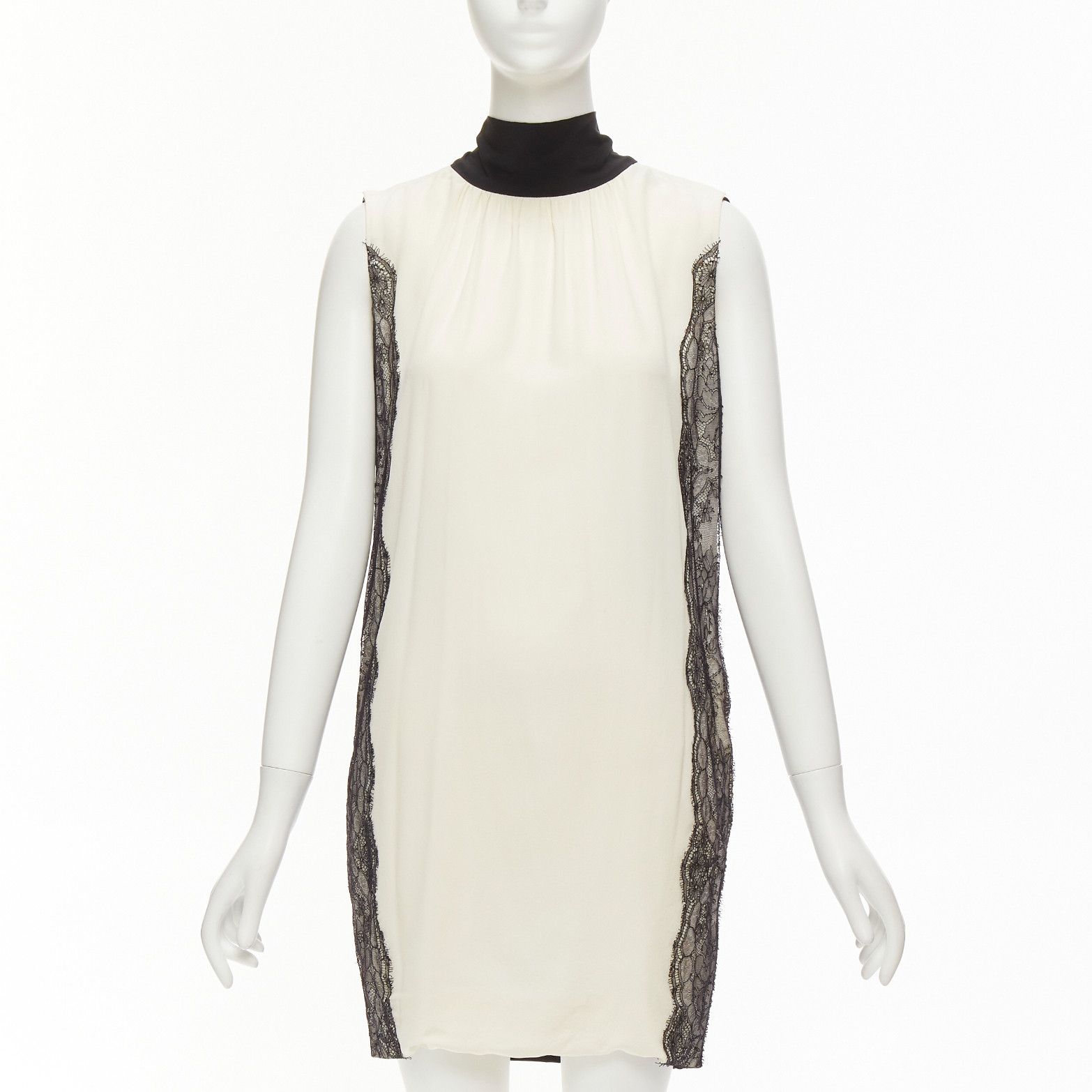 Dolce & Gabbana D&G cream black lace side trim tie neck back high neck boxy dress IT40 S Size S / US 4 / IT 40 - 1 Thumbnail
