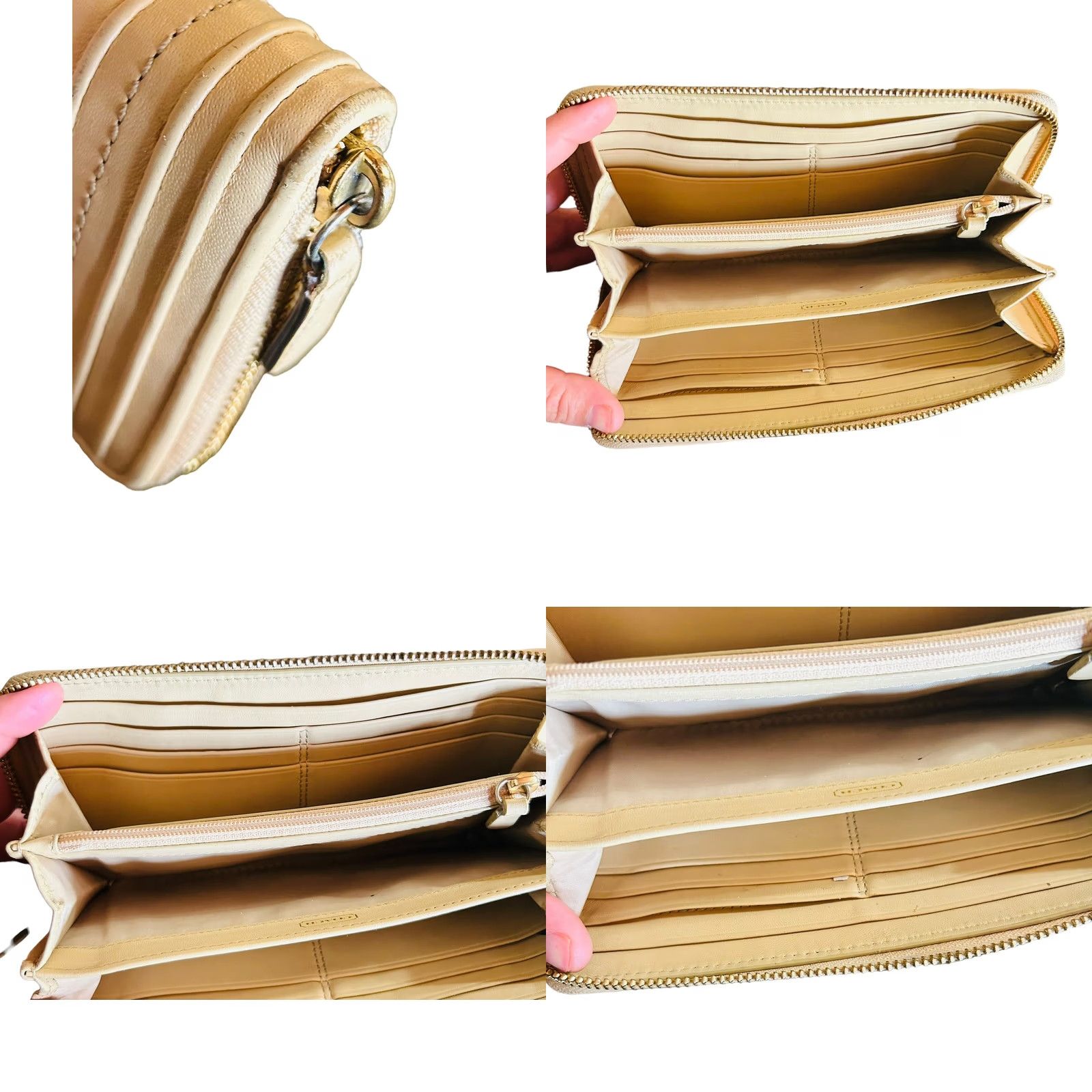 Coach COACH Gathered Beige Leather Long Wallet Quilted Zipper Round Women's Read Des Envelop Wallet Zip-Around Credit Card Size ONE SIZE - 10 Thumbnail