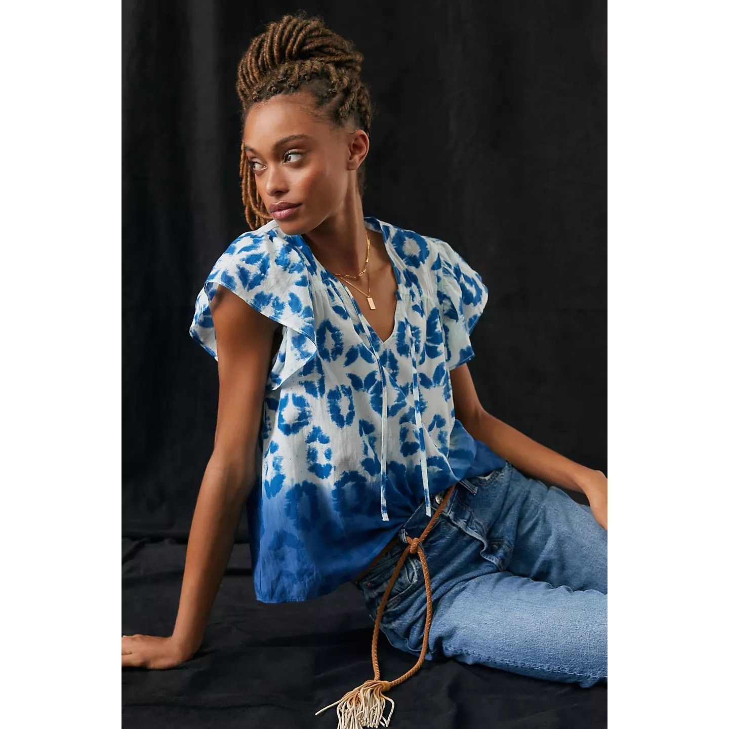 Anthropologie New Anthropologie Othilia Tie-Neck Blouse $148 SMALL Blue Size S / US 4 / IT 40 - 1 Thumbnail
