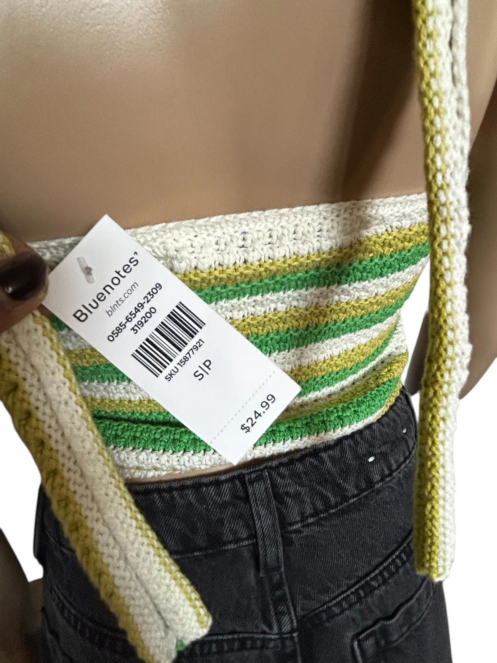 Designer Bluenotes Striped Crochet Halter Top - Size S Size S / US 4 / IT 40 - 3 Thumbnail