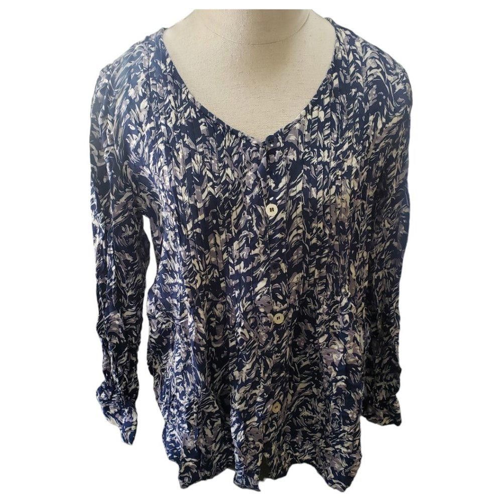 Designer CT900 Ethyl Blue & Gray Floral Pleated Button Down Shirt S Size S / US 4 / IT 40 - 1 Thumbnail
