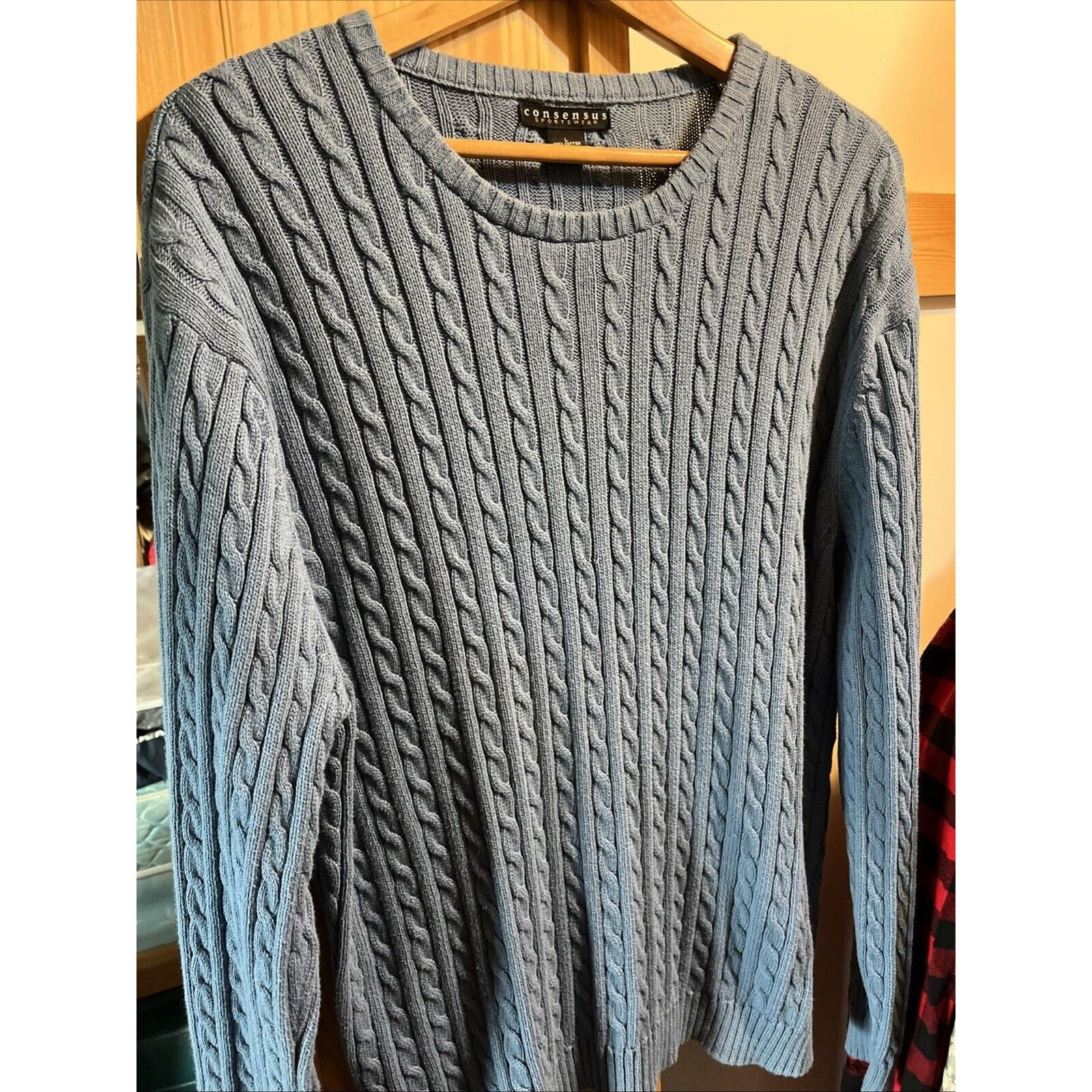 Consensus Sportswear Consensus Sportswear Men’s Size L Blue LS Cable Knit Sweater Size US L / EU 52-54 / 3 - 2 Thumbnail