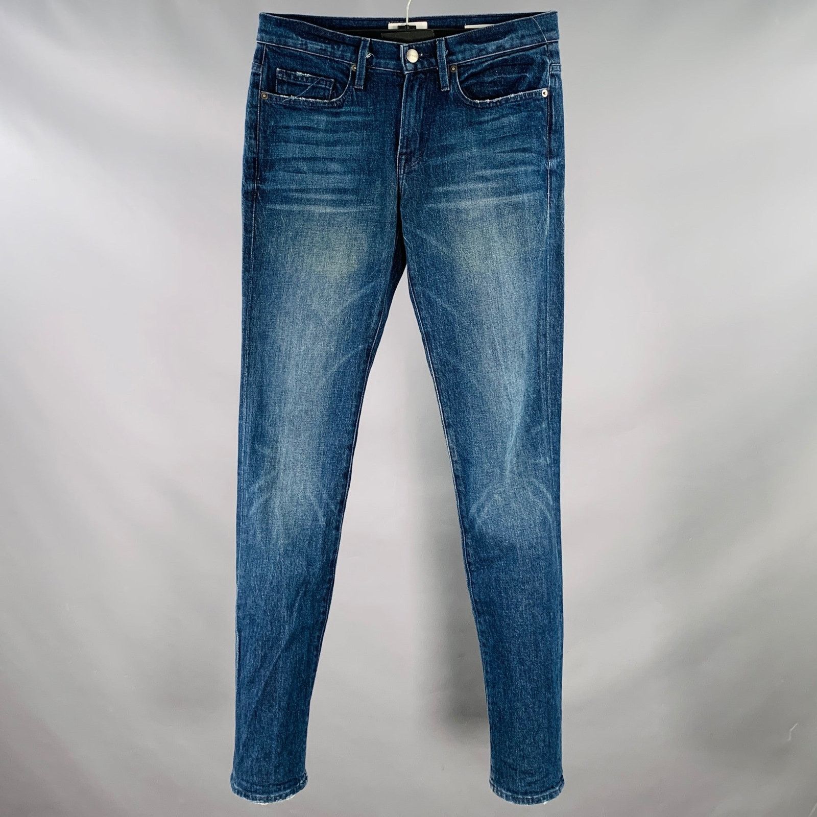Frame FRAME Ethan Blue Wash Cotton Blend Skinny Distressed Jeans Size US 29 - 1 Thumbnail