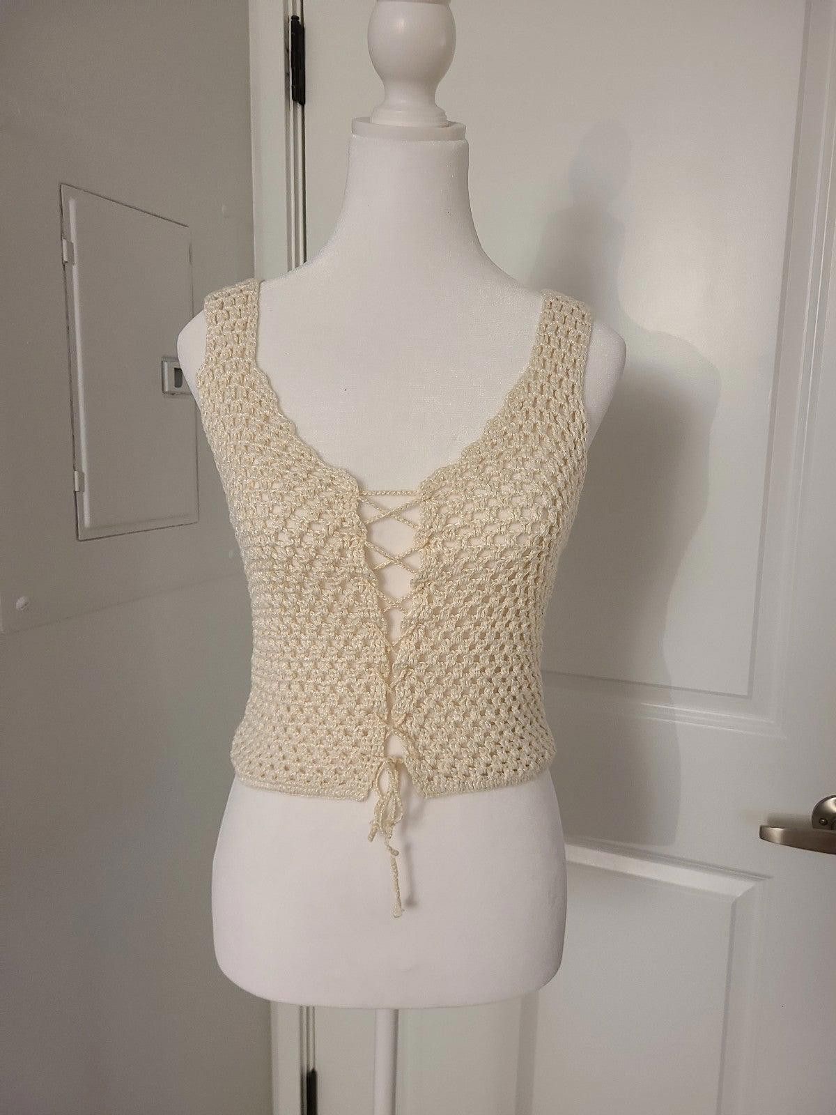 Knit Crochet Lace Up Net top