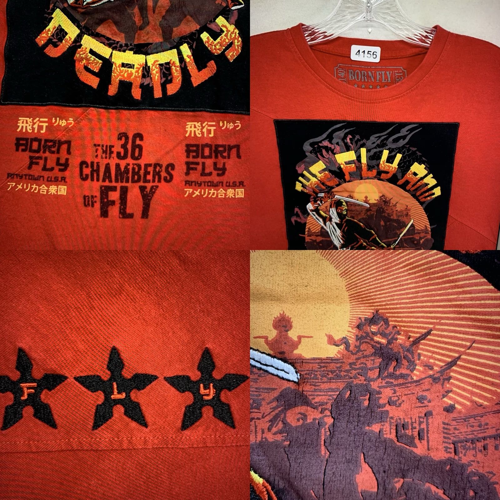 Born VINTAGE Born Fly New York Streetwear T-Shirt M Red Graphic Print Ninja Stars 90s Mens Size US M / EU 48-50 / 2 - 8 Thumbnail