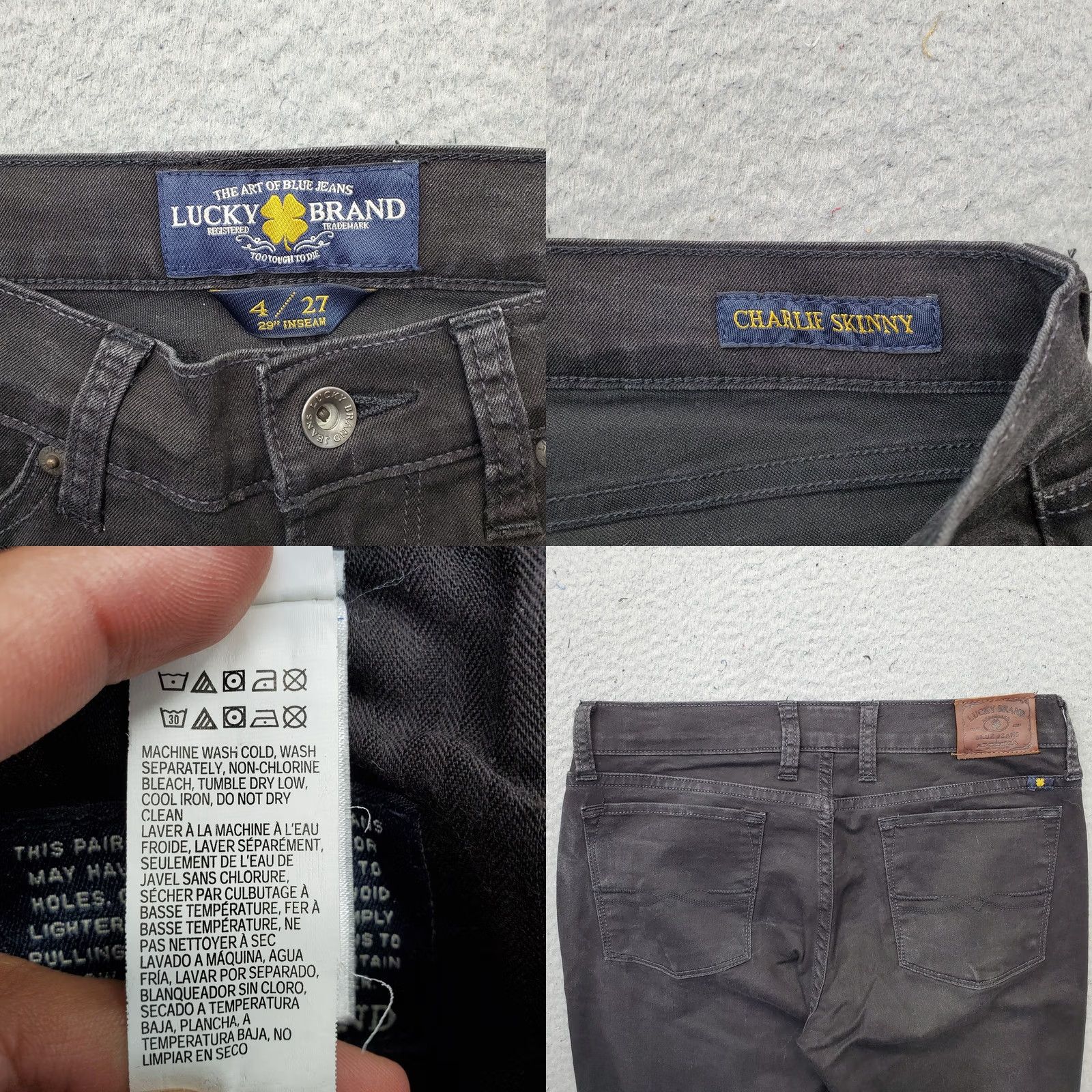 Lucky Brand Lucky Brand Charlie Skinny Jeans Womens 4 Black Denim Distressed Dark Wash Size 27" / US 4 / IT 40 - 8 Thumbnail
