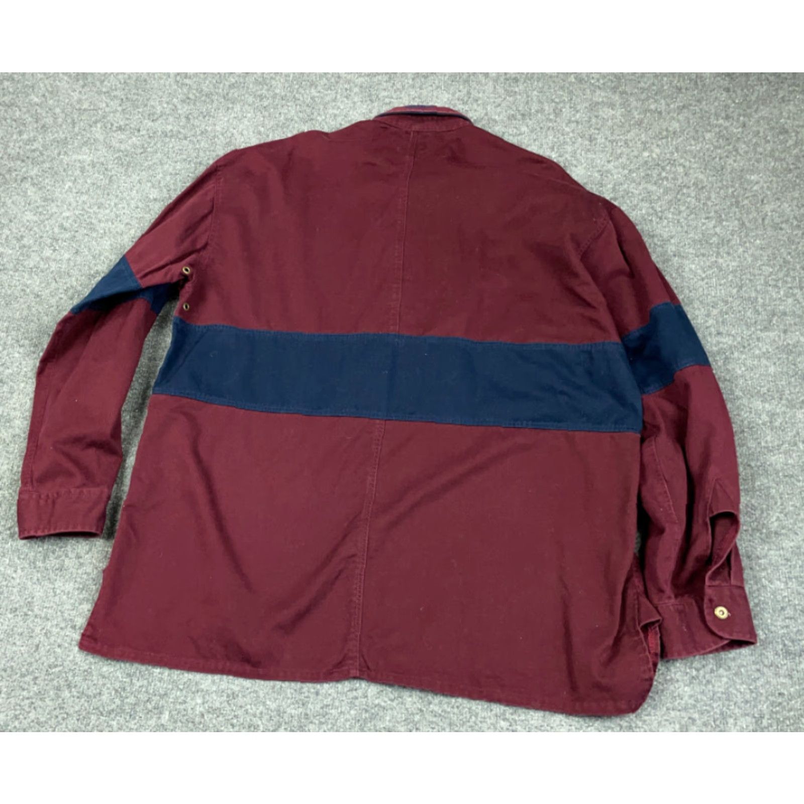 Tommy Hilfiger VINTAGE Tommy Hilfiger Athletics Shirt Striped 1/2-Button Dark Red Blue Heavyweight Cotton Adult XL Men Casual Workwear 90s Crest Pocket Button-Front Size US XL / EU 56 / 4 - 2 Thumbnail