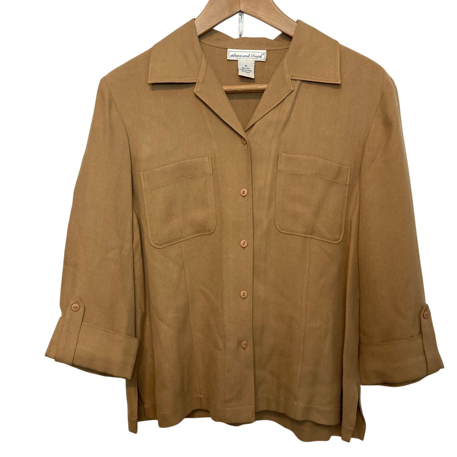 Other Anna and Frank 100% Silk Herringbone Button Shirt Blouse Top Size M / US 6-8 / IT 42-44 - 1 Thumbnail