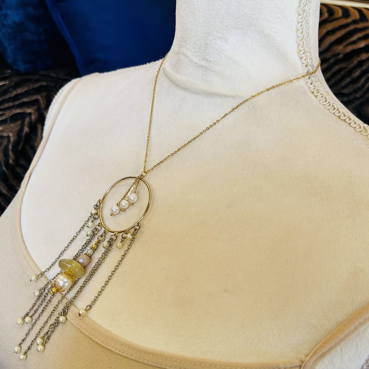 Handmade Handcrafted elegant stone dangle fringe medallion necklace Size ONE SIZE - 4 Thumbnail