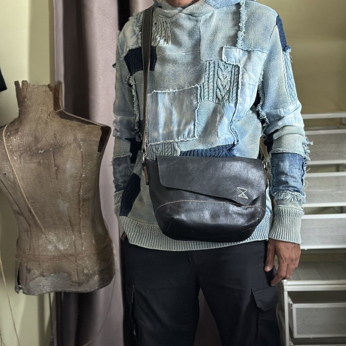 Japan Leather Crossbody Bag in Black, Men's