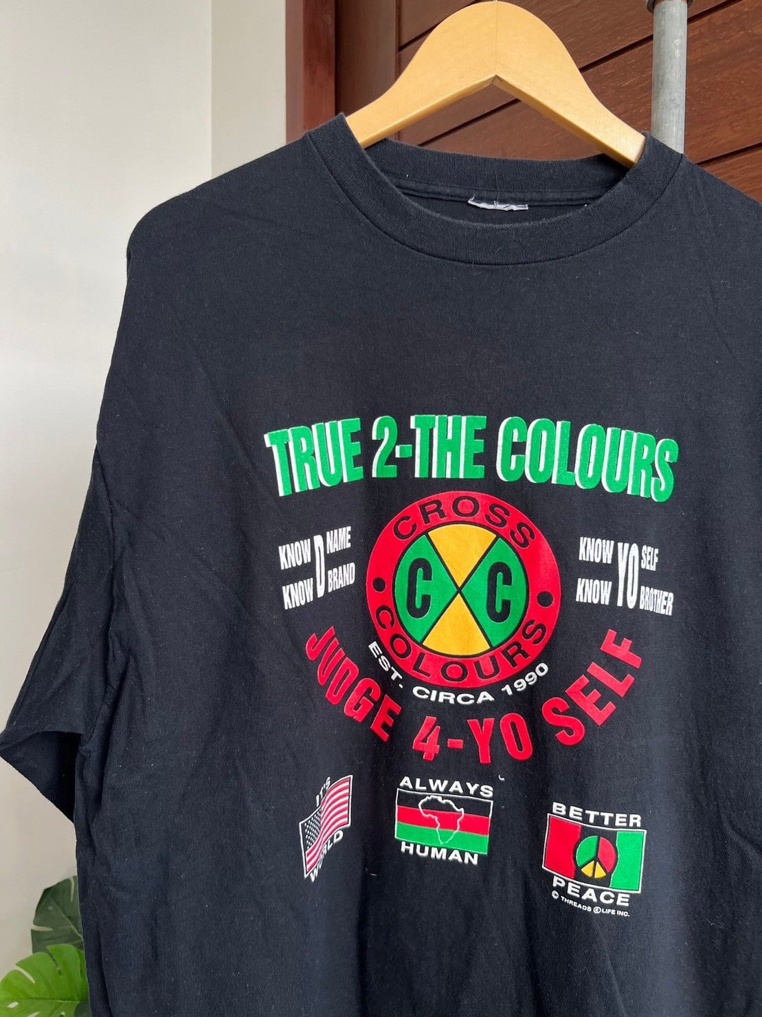 image of Vintage 90 Cross Colours True 2 The Colours Judge 4 Yo Self in Black, Men's (Size Large)