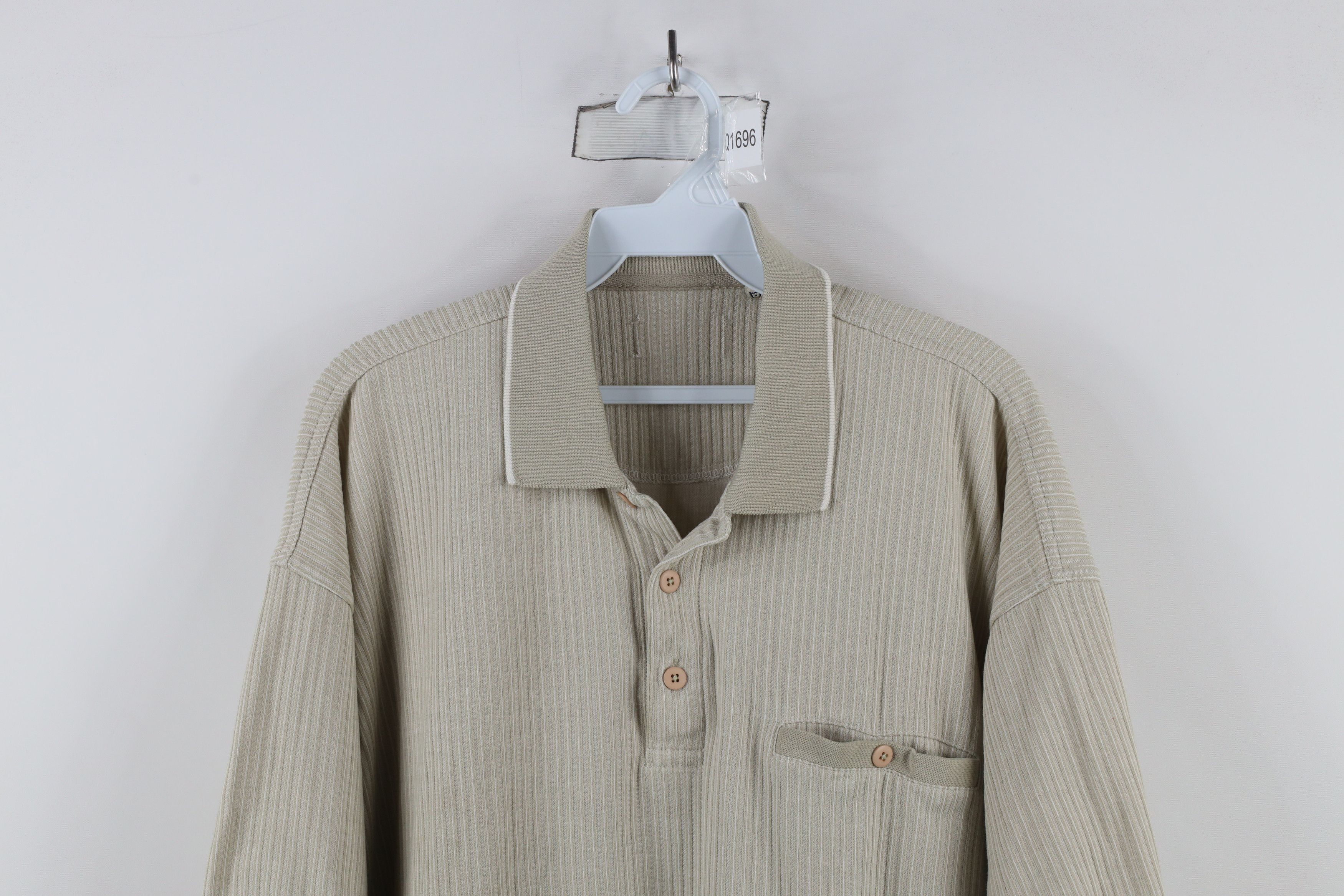 Vintage Vintage 90s Streetwear Ribbed Knit Pullover Polo Shirt Beige Size US L / EU 52-54 / 3 - 2 Thumbnail