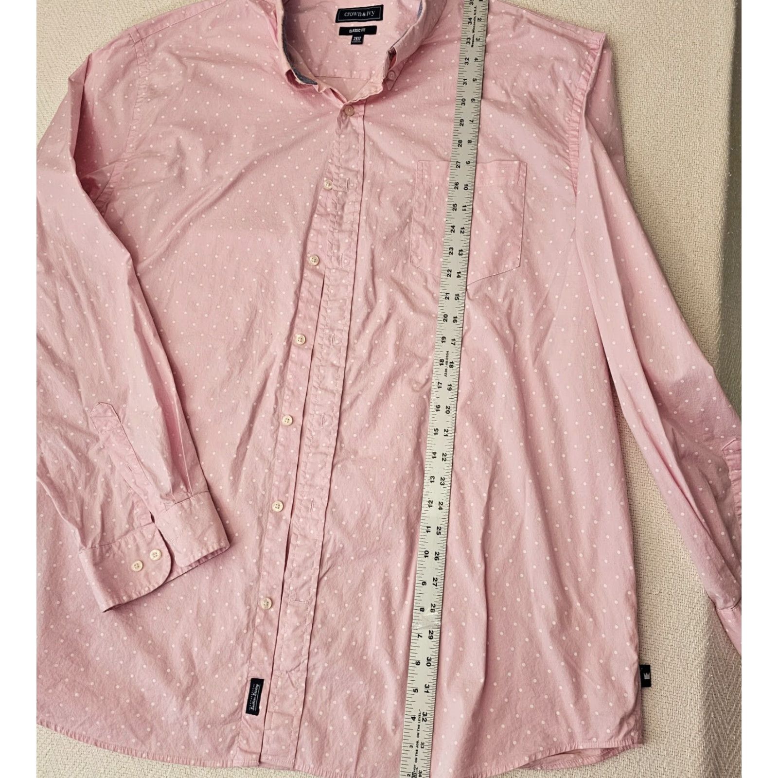Pinko VINTAGE Crown And Ivy Button-Up Shirt Pink Polka Dot Long Sleeve 2XLT Mens Classic Pin Dot 34.5in Chest 52in Single-Needle Cotton Knit Shirt Mens Size US XXL / EU 58 / 5 - 6 Thumbnail