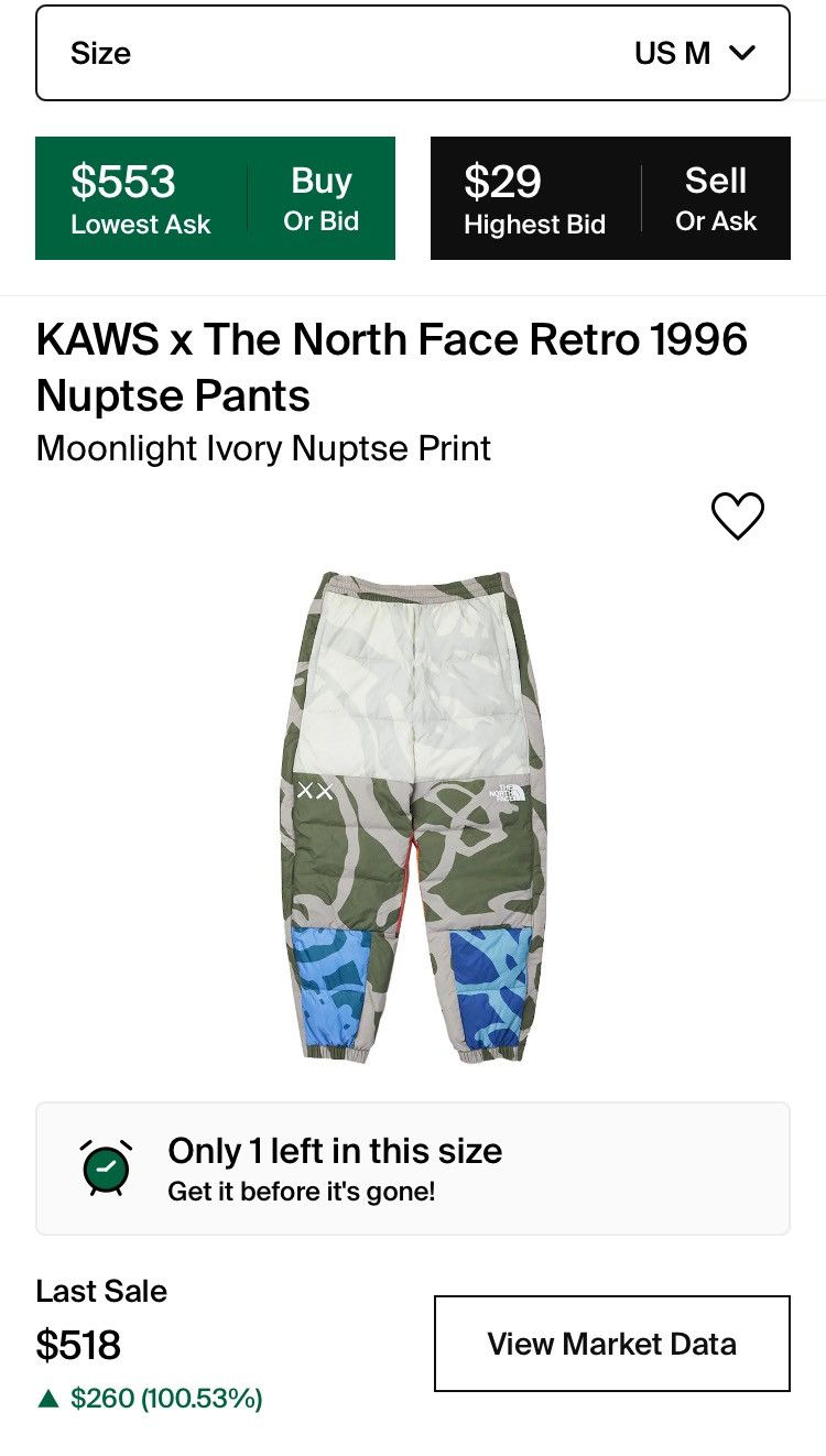 image of Kaws x The North Face Nuptse Pants in Ivory, Men's (Size 33)