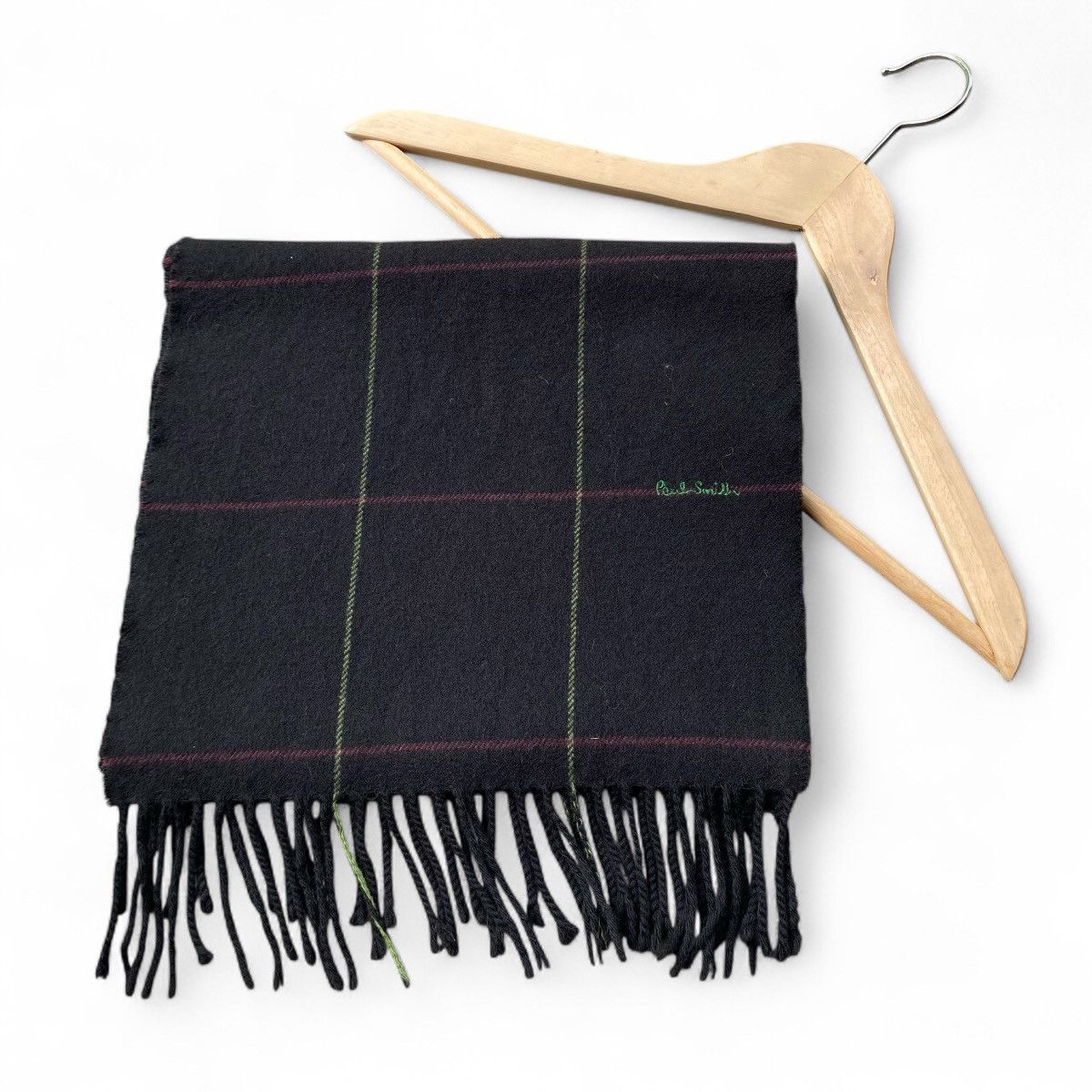 Paul Smith Paul Smith Black Scarf with Green Logo Embroidery Size ONE SIZE - 2 Thumbnail