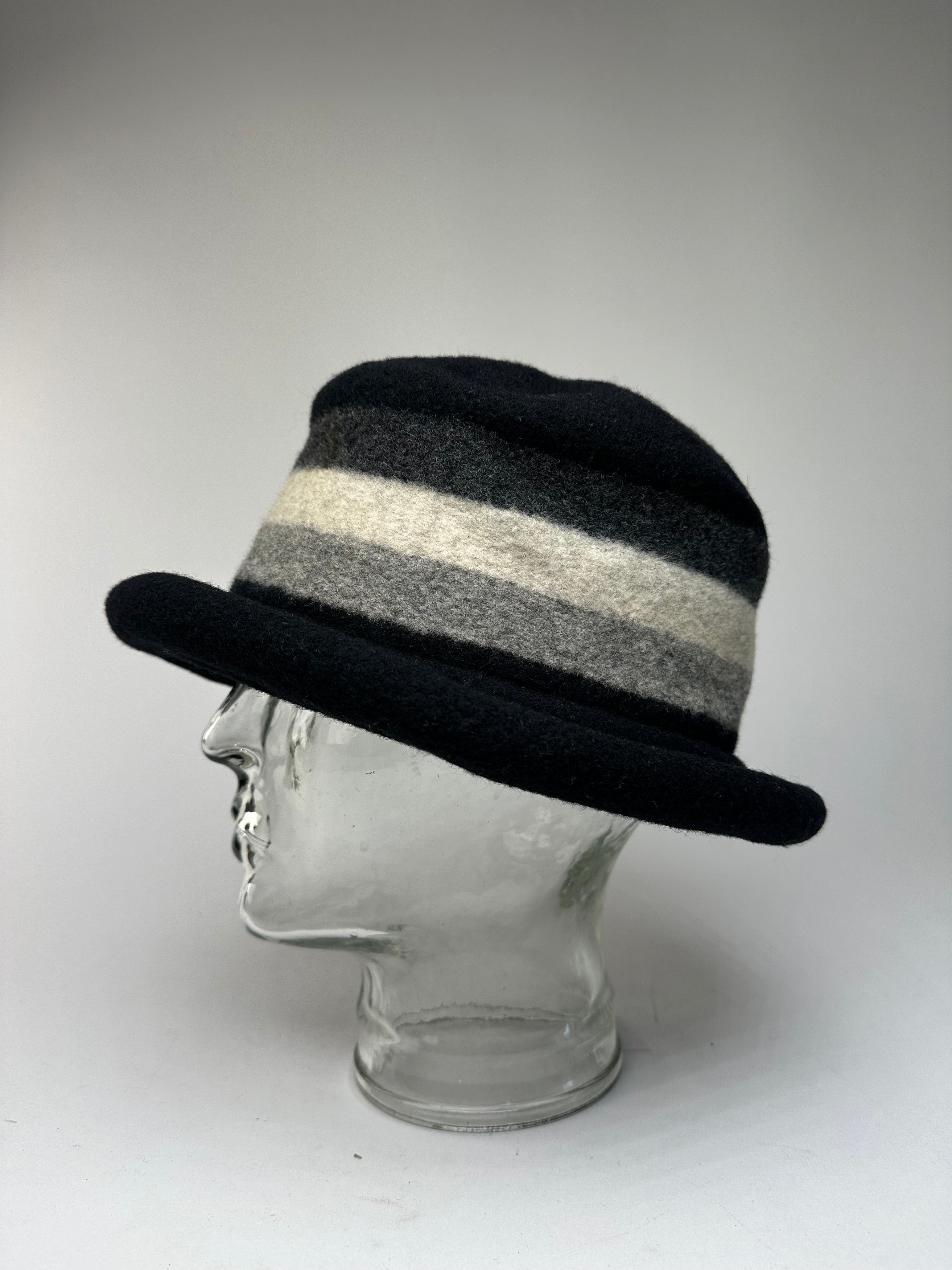 Givenchy Vintage Chapeaux Striped Wool Felt Bucket Hat Black Grey Whi Size ONE SIZE - 1 Thumbnail