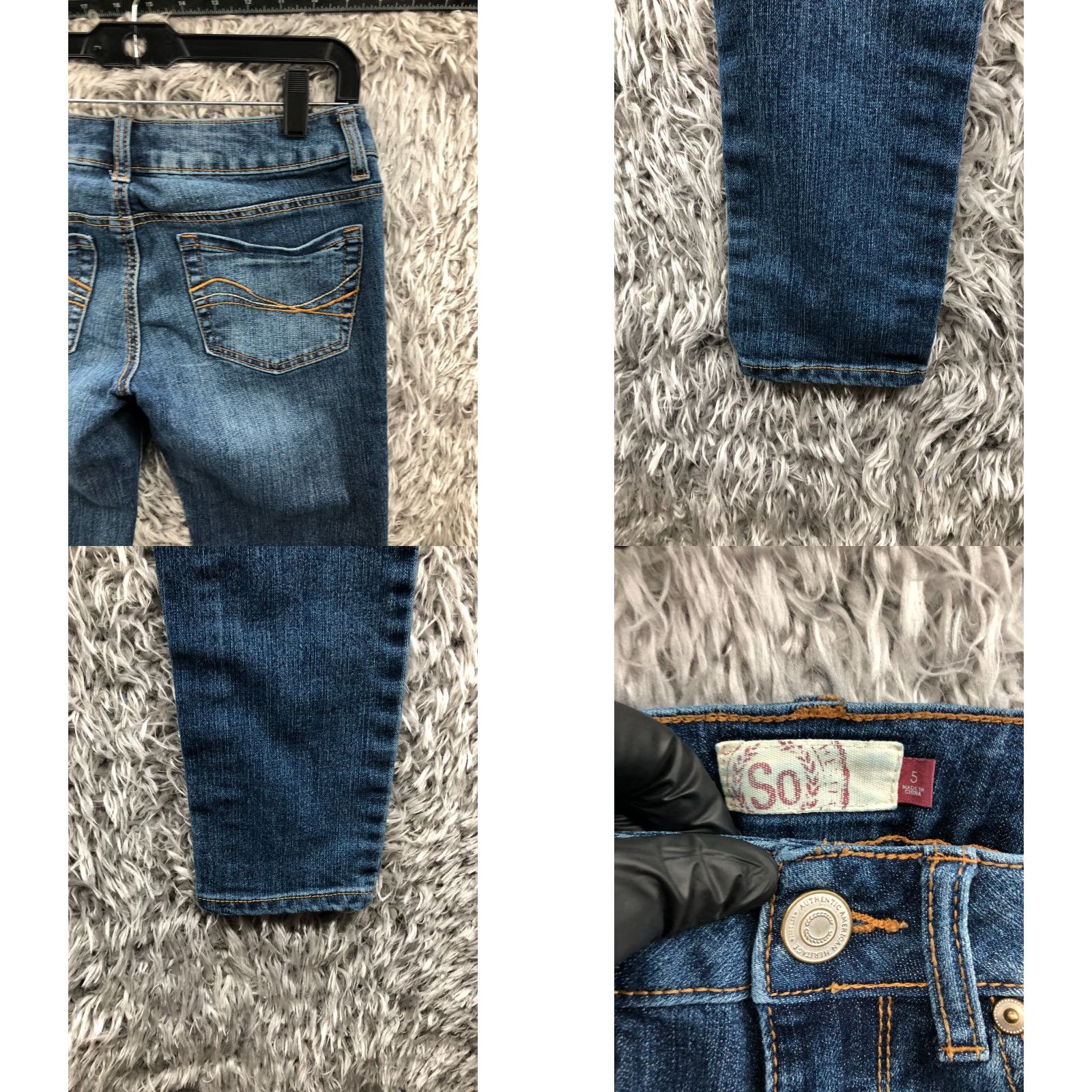 Vintage SO Jeans Skinny Size 5 Juniors Medium Wash Blue Low Rise Rhinestone Jeans Womens Clothing Size 27" / US 4 / IT 40 - 8 Thumbnail
