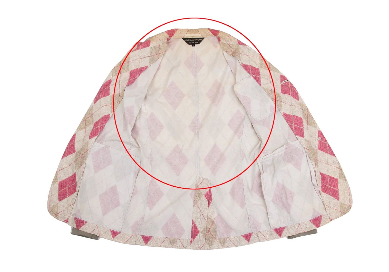 Comme des Garcons Homme Plus Cotton Argyle Knit Transfer Print Jacket Beige Pink S Size US S / EU 44-46 / 1 - 12 Thumbnail