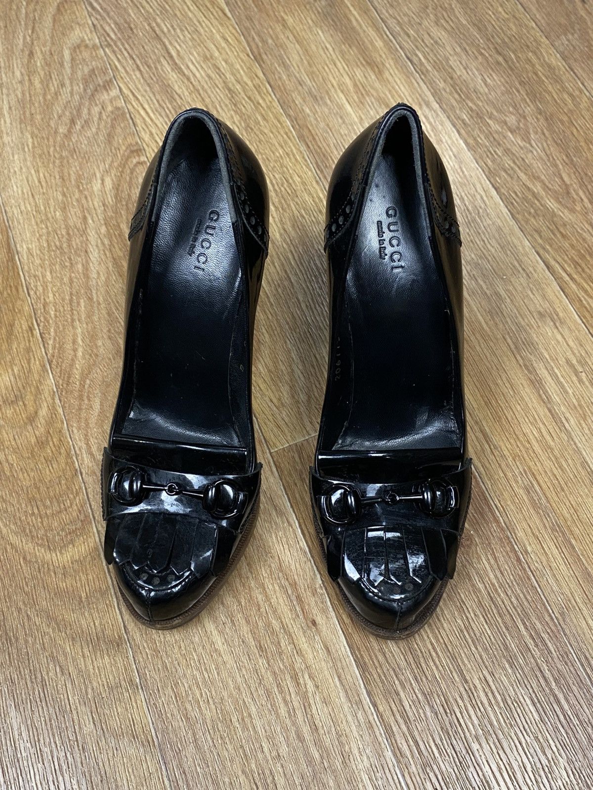 Gucci × Vintage Gucci Black Brogue Patent Leather Fringe Detail Loafer Pumps Size US 6 / IT 36 - 2 Thumbnail