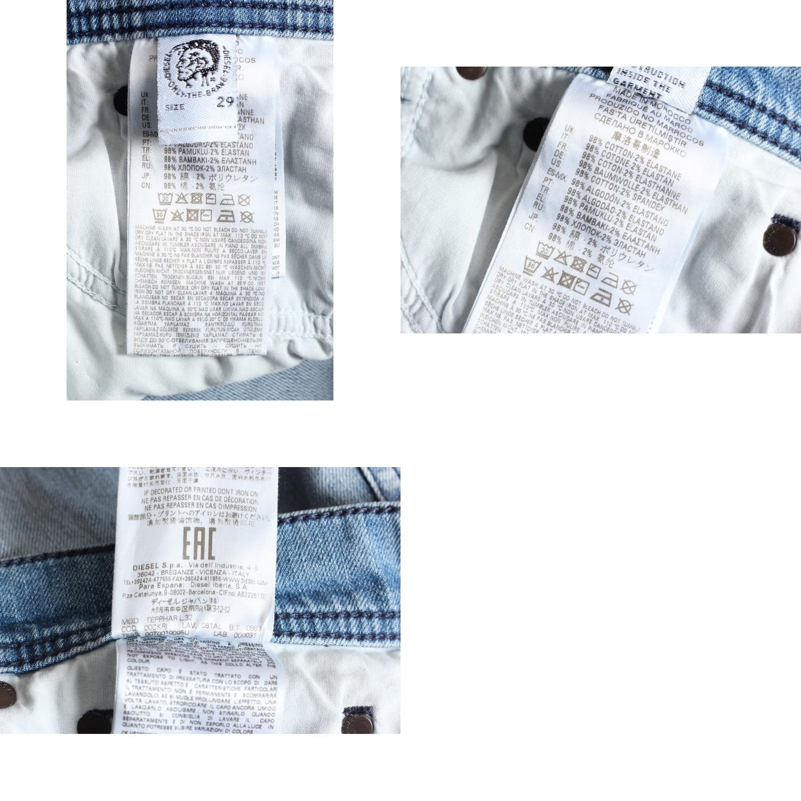 Diesel DIESEL TEPPHAR 081AL Jeans Men Slim Carrot Stretch DZ5519 W29 L32 Blue 5-Pocket Denim Cotton Elastane Mid Rise 32in Inseam Mens Size US 29 - 8 Thumbnail