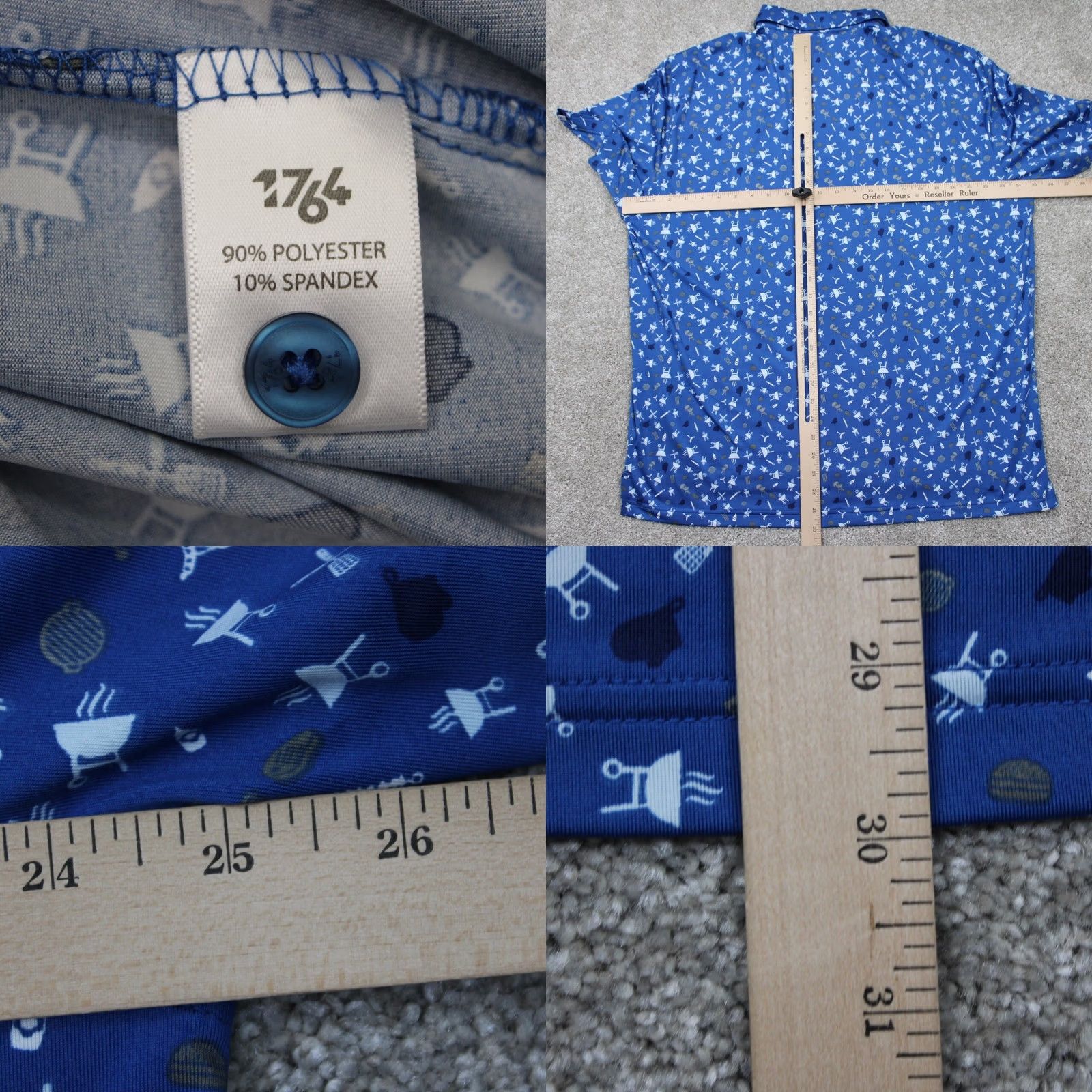 Vintage 1764 Polo Shirt Mens XL Blue Geometric All Over Print Stretch S/S Golf Polo Size US XL / EU 56 / 4 - 8 Thumbnail